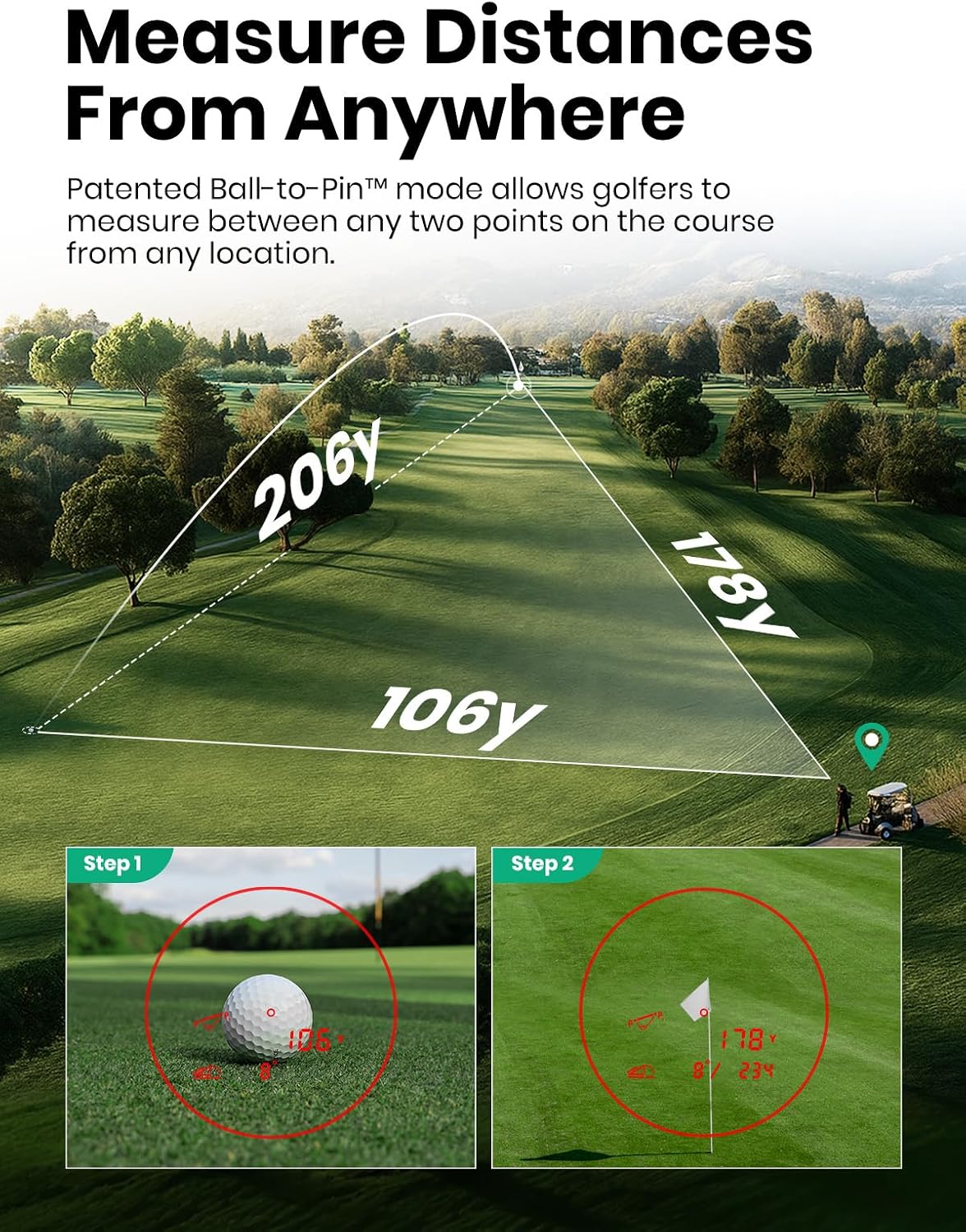 MILESEEY GenePro G1 Touchscreen & GPS Rangefinder with Slope, 43000+ Preloaded Courses, 1300 Yards Laser Range Finder Golf with Red & Green Display, 0.1s Flag Pole Locking Vibration, 6X Magnification - Image 7