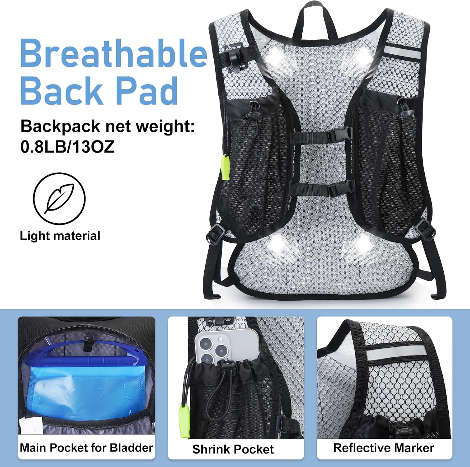 Lightweight Hydration Backpack, Running Backpack with 2L Water Bladder, Hydro Water Daypack for Cycling Hiking Rave for Men Women - Image 3