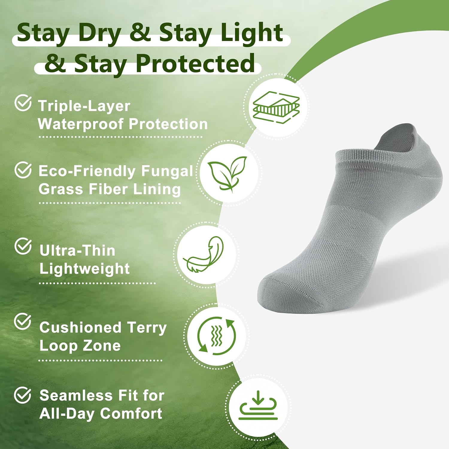 RANDY SUN Waterproof Socks – Ultra Thin Seamless Cushion Socks with Eco-Friendly Juncao Inner, Breathable & Sweat-Friendly - Image 2