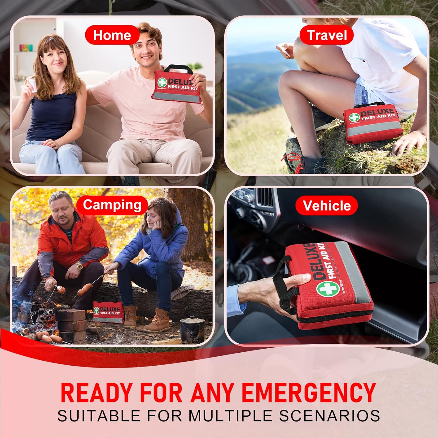 SuccorWare 380 Pieces Deluxe First Aid Kit Compact Trauma Medical Kits with Assorted Bandages, Instant Cold Pack, Emergency Blanket for Home, Travel, Camping, Vehicle, Emergency Kits(Red) - Image 7