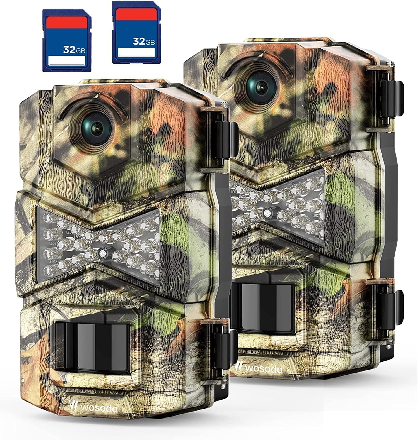 WOSODA 2 Pack Trail Cameras with Night Vision Motion Activated Waterproof,48MP Hunting Game Camera,1080P HD Trail Cam with SD Card for Wildlife Monitoring,Outdoor Scouting & Security