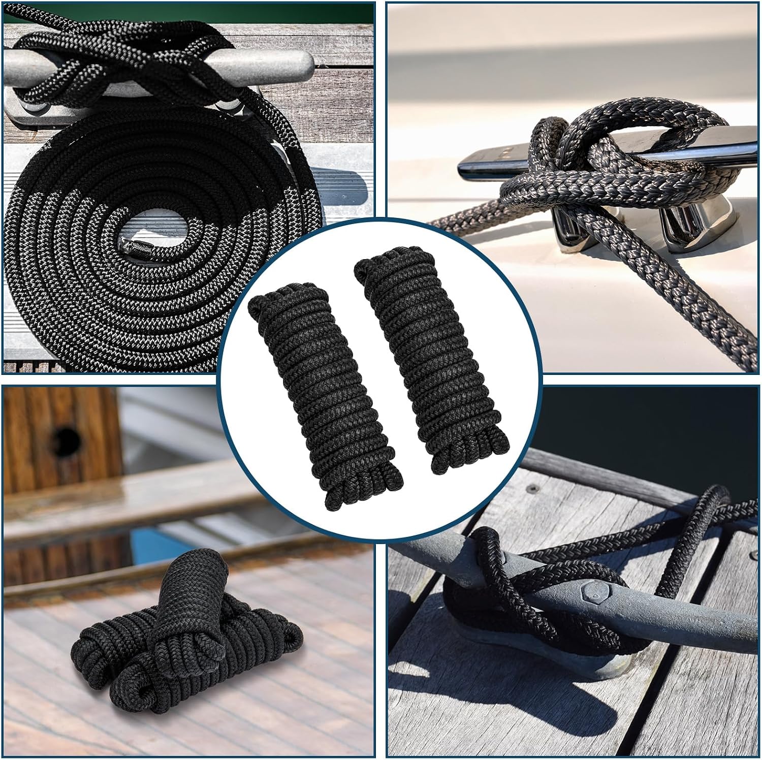4 Pack 1/2" x 15’ Boat Dock Lines for Boat & Pontoon, Premium Marine- Grade Double Braided Nylon Dock Line, Pre-Spliced with a 12" Eyelet-Black,Boating Gifts for Men - Image 7