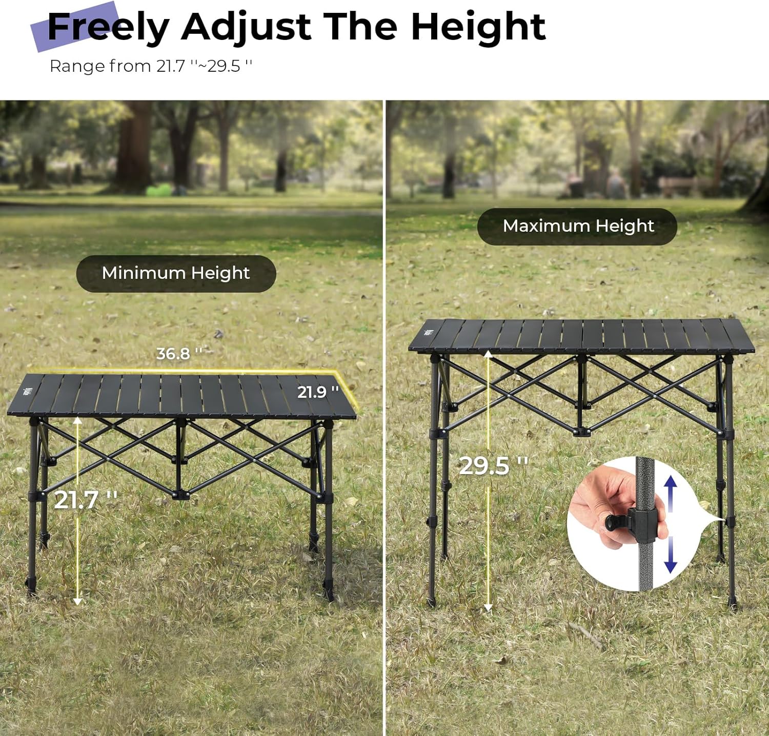 Byliable Camping Table Folding Portable Camp Aluminum Fold Up Lightweight Roll Up Table Adjustable Height with Carry Bag Indoor Outdoor for Camping, Picnic, Backyard, BBQ, Patio, Black - Image 5