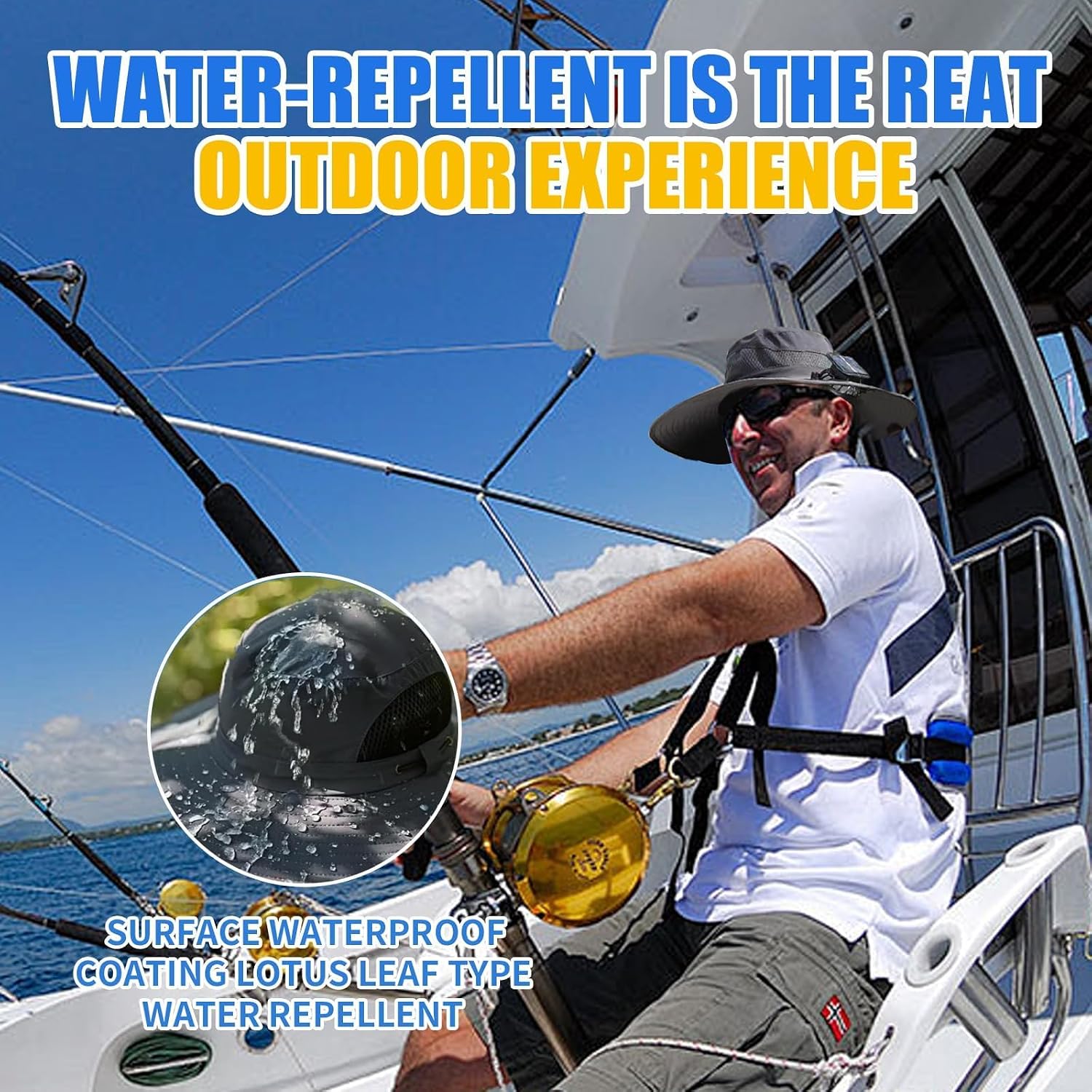 Solar Fan Hat, Outdoor Wide Brim Sun Hat with 2 Solar Fan Sun Bucket Hat for Men Women UPF 50+ Bucket Fishing & Beach Hat - Image 2