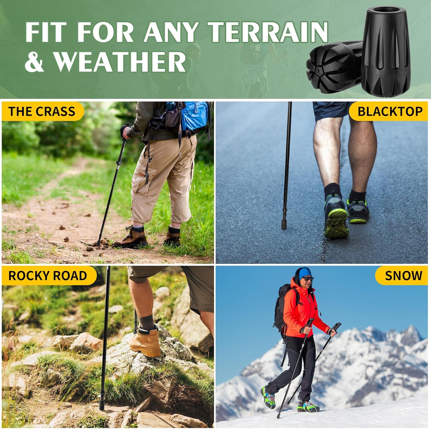 Durable Replacement Rubber Tips for Trekking Poles - Universal Anti-Slip Hiking Stick Caps - Shock Absorbing Pole Accessories - Fits 11mm Standard Poles - Set of 6 - Image 4