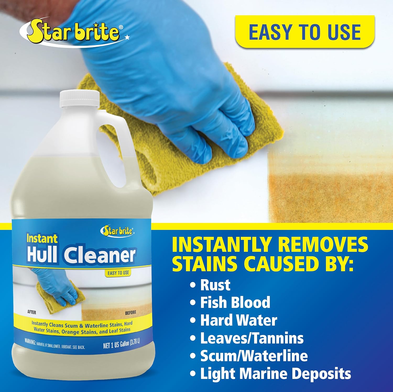 STAR BRITE Instant Hull Cleaner - Easily Remove Stains, Scum Lines & Grime for Boat Hulls, Fiberglass, Plastic & Painted Surfaces - Wipe On, Rinse Off Formula - 128 Ounce Gallon (081700) - Image 5