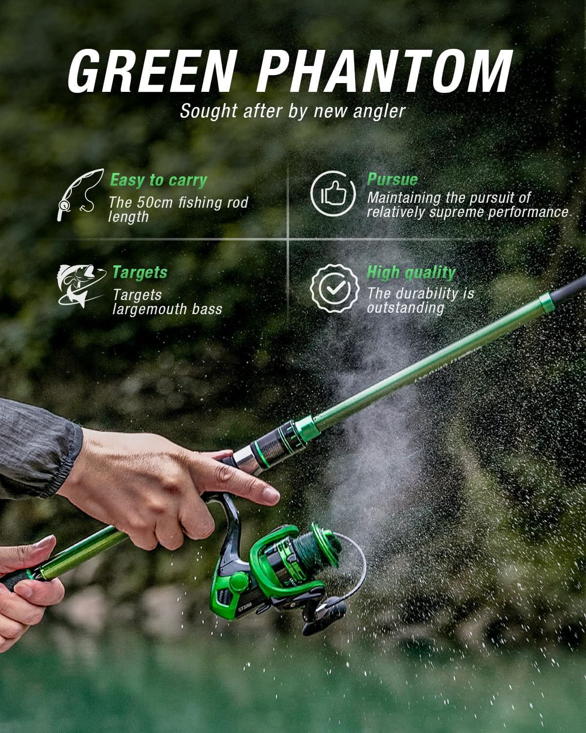 Ghosthorn Fishing Rod and Reel Combo Graphite Telescoping Fishing Pole Portable Travel Kit with Carrier Bag for Freshwater Saltwater - Image 6