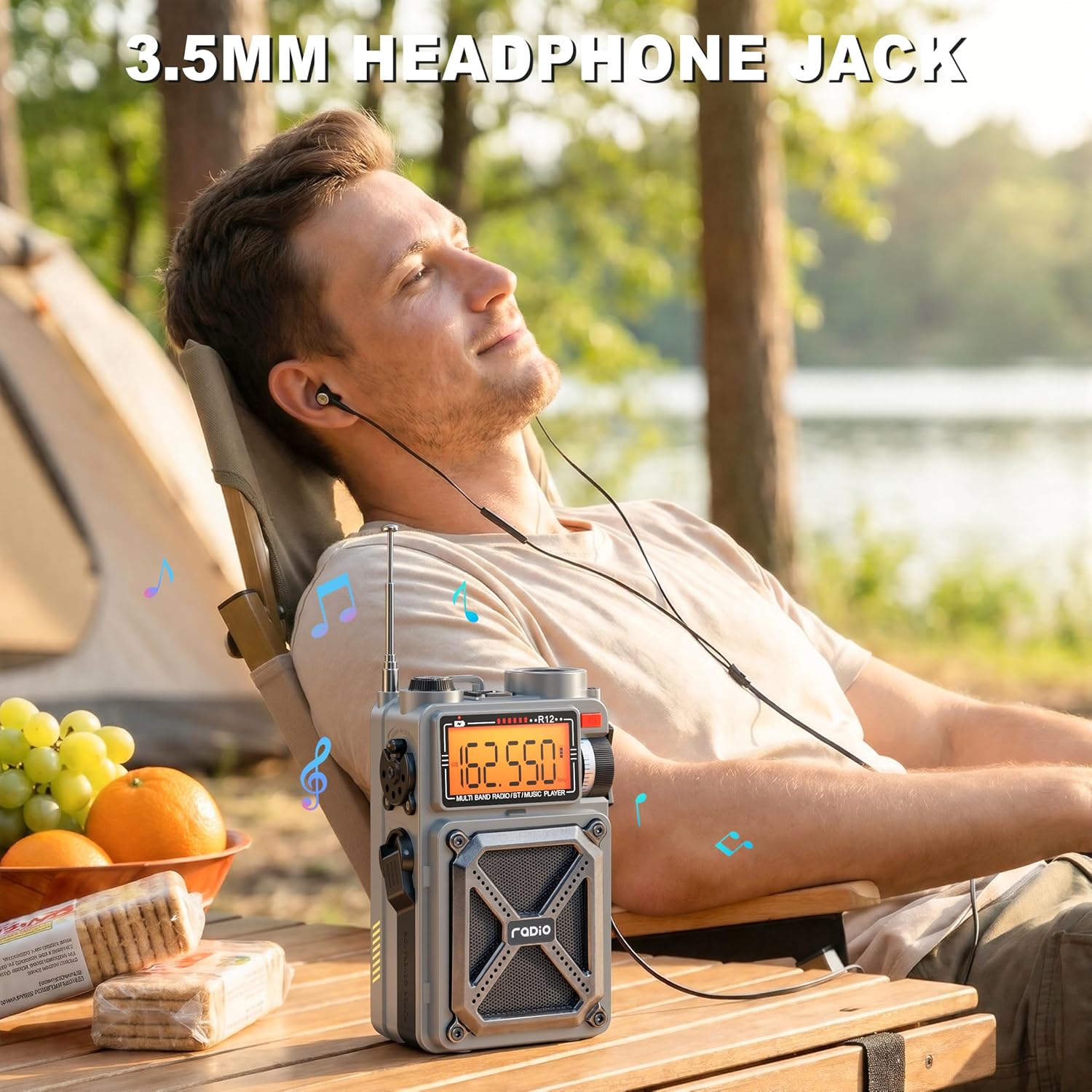 Solar Hand Crank Emergency Radio with NOAA Weather Alert, AM FM Shortwave | Digital Tuning,Bluetooth Speaker,TF Playback,Flashlight,Compass,SOS,4000mAh,Thermal Blanket,USB-C Charging,for Emergencies - Image 8