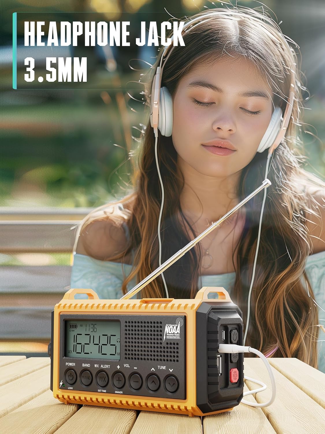 Emergency Radio Hand Crank NOAA Weather Alert/AM/FM/SW, 5000mAh Rechargeable Battery Powered Solar, Portable with 2-Mode LED Flashlight, SOS Alarm - Image 9