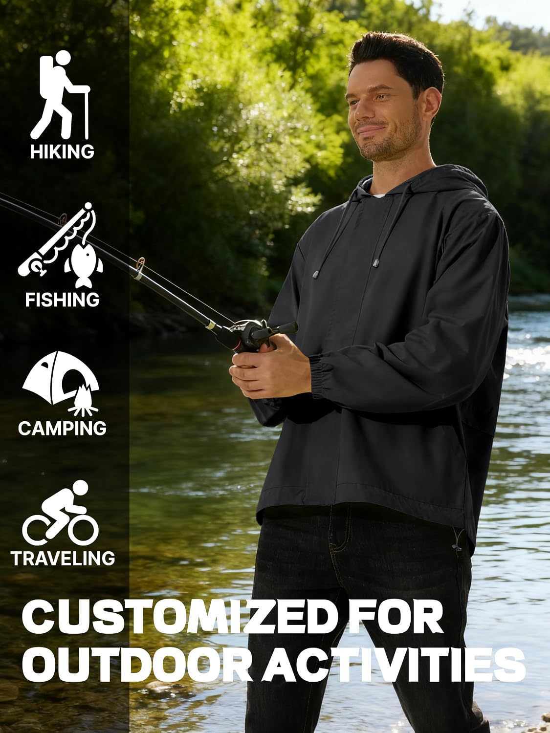 UIQUR Men's Rain Jacket Waterproof Windbreaker Raincoat Cycling Running Hiking Golf Travel Gear Hood Lightweight Packable - Image 6