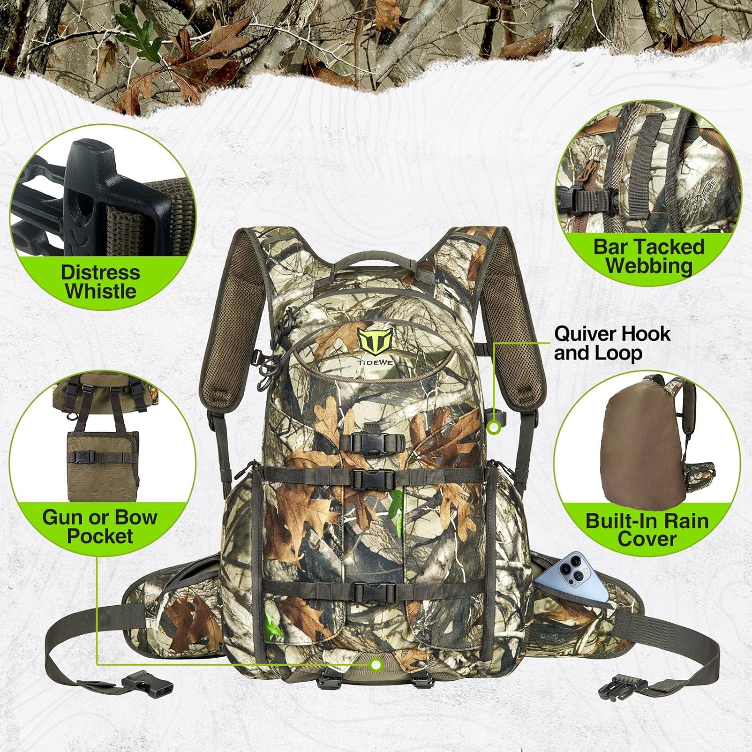 TIDEWE Hunting Backpack, Waterproof Camo Hunting Pack with Rain Cover, Long-Lasting Large Capacity Hunting Day Pack for Rifle Bow Gun (Next Camo G2) - Image 4