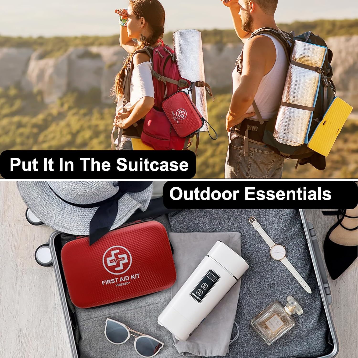 VRIEXSD Premium First Aid Kit, 320 Piece Waterproof Hard Shell Eva First Aid Kit for Home, Camping, Cars, Hiking, Travel, Businesses & Outdoor Emergencies - Emergency Medical Kits (Red) - Image 6