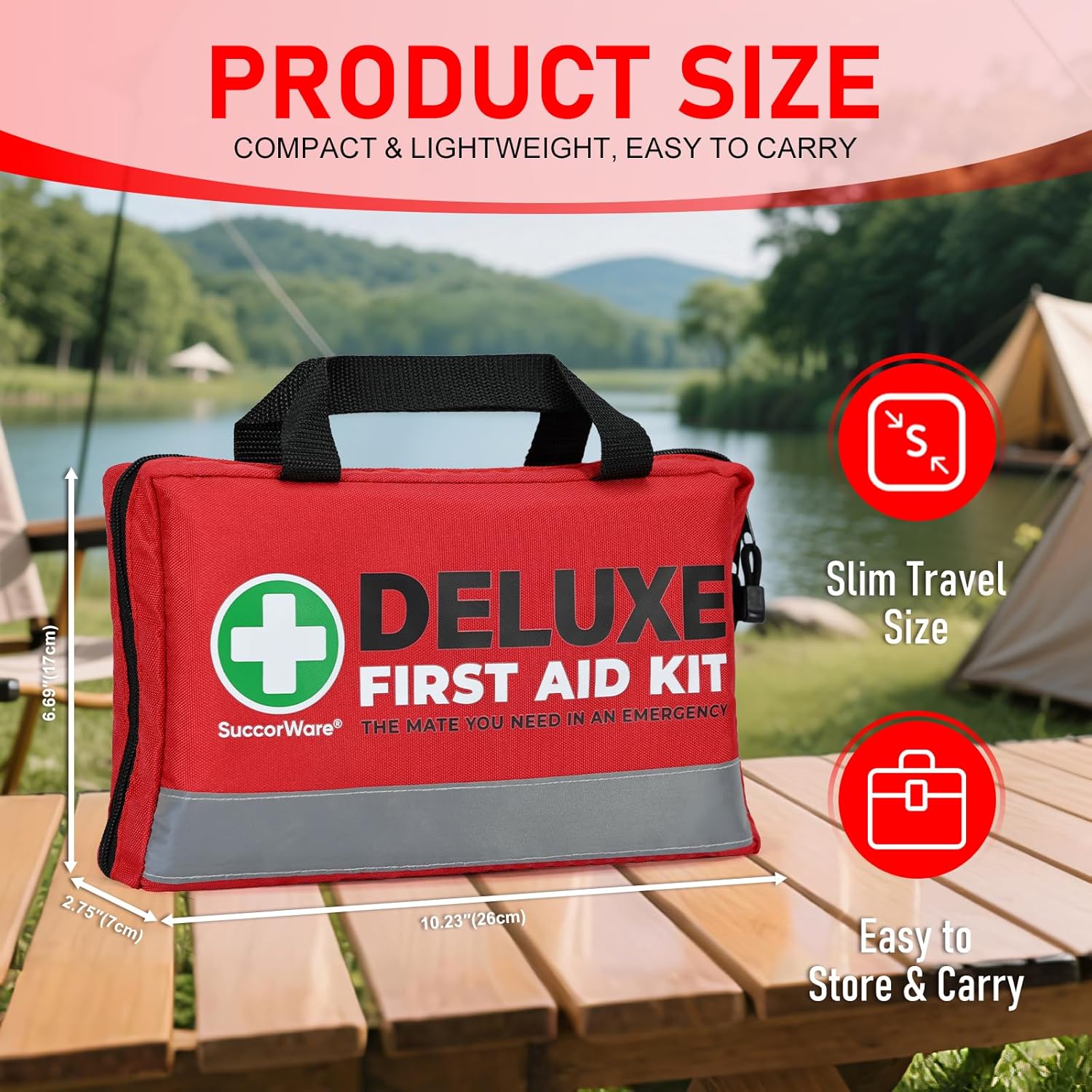 SuccorWare 380 Pieces Deluxe First Aid Kit Compact Trauma Medical Kits with Assorted Bandages, Instant Cold Pack, Emergency Blanket for Home, Travel, Camping, Vehicle, Emergency Kits(Red) - Image 3