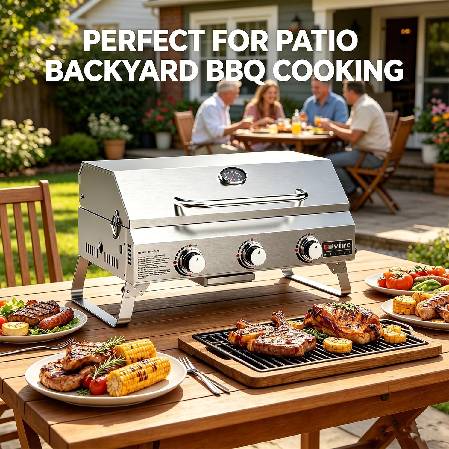 Tabletop Gas Grill 3 Burners, Portable Propane BBQ Grill with Foldable Legs & 22" Stainless Steel Grate for Outdoor Patio Backyard Barbecue, Camping Tailgating RV, 24000BTU High Output, Classic GS307 - Image 5