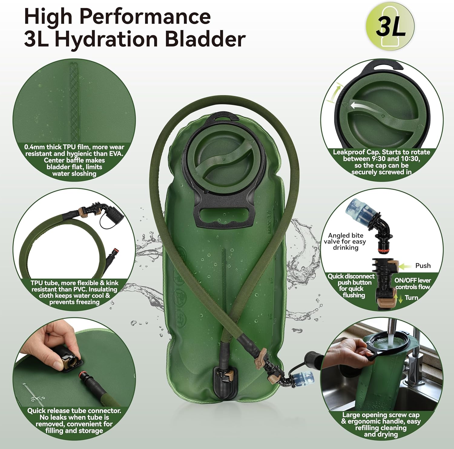 MARCHWAY Tactical Molle Hydration Pack Backpack with 3L TPU Water Bladder, Military Daypack for Cycling, Hiking, Running, Climbing, Hunting, Biking - Image 6