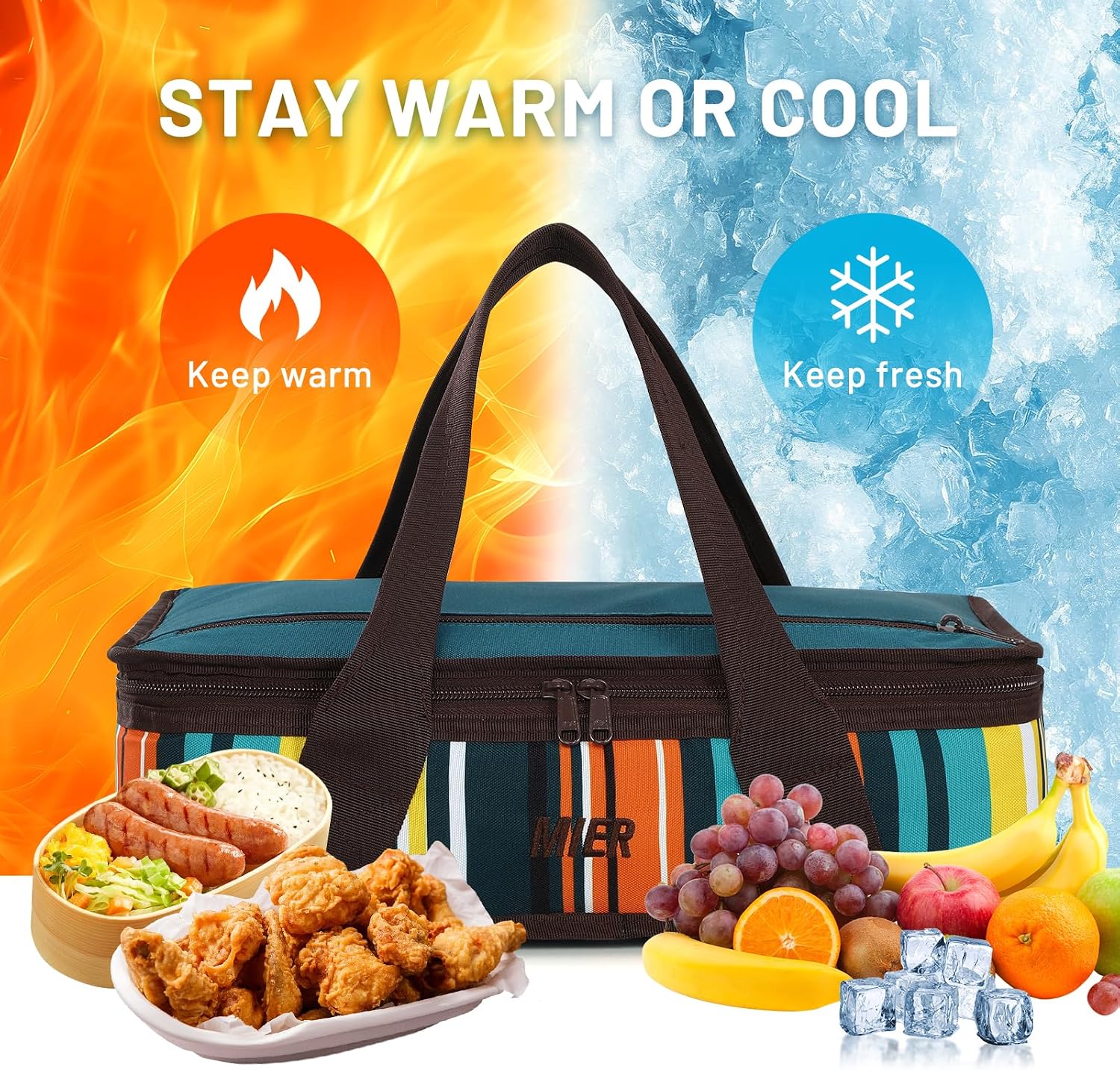 MIER Insulated Casserole Carrier for Hot or Cold Food Thermal Food Carrier Bag for Lasagna Potluck Parties Picnic Cookouts, Fits 9"x13" Baking Dish/Foil Pan, Blue - Image 7