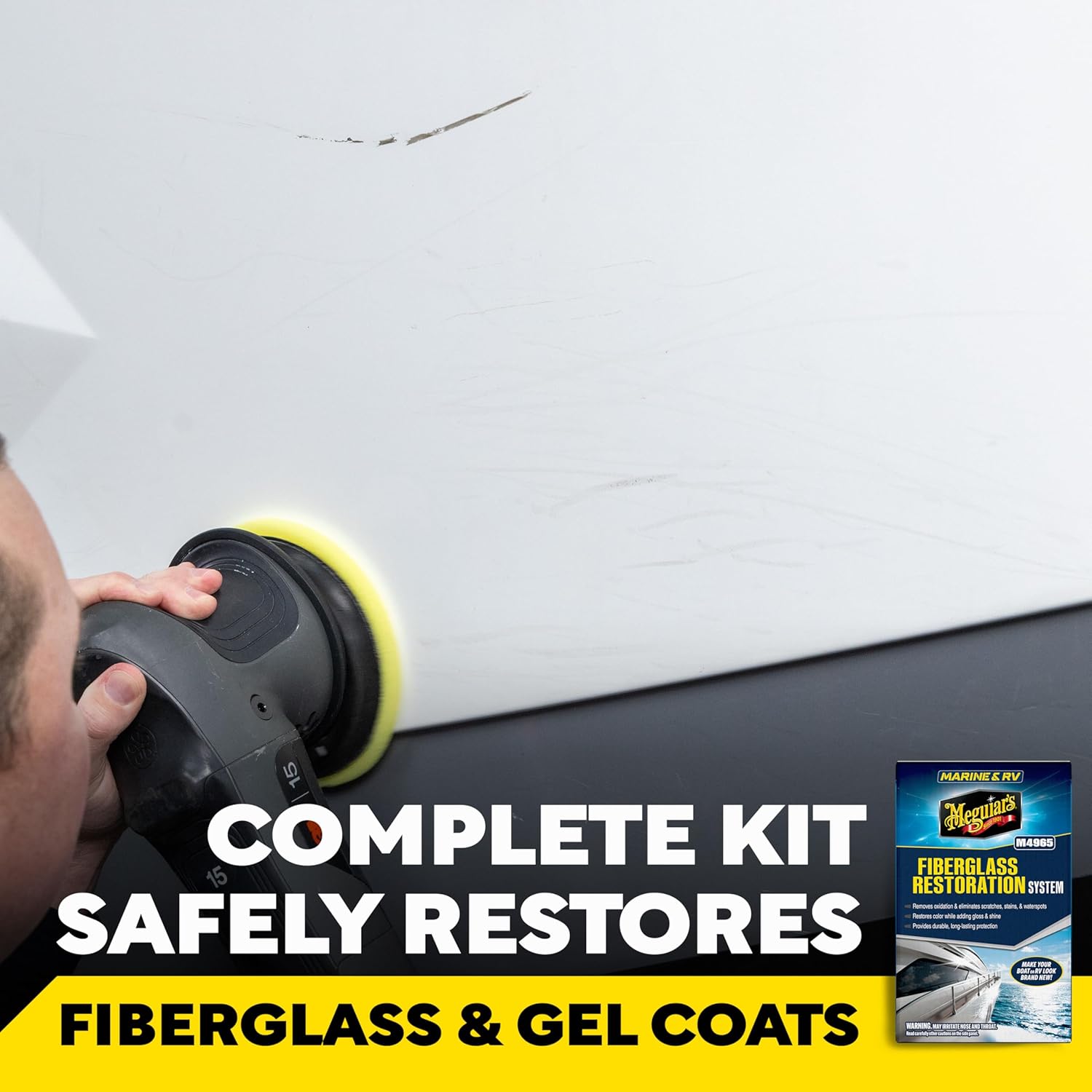 Meguiar's M4965 Marine/RV Fiberglass Restoration System, 3-Piece Marine Fiberglass Repair Kit Featuring Oxidation Remover for Boat Care Plus Boat Polish and Wax - Image 3