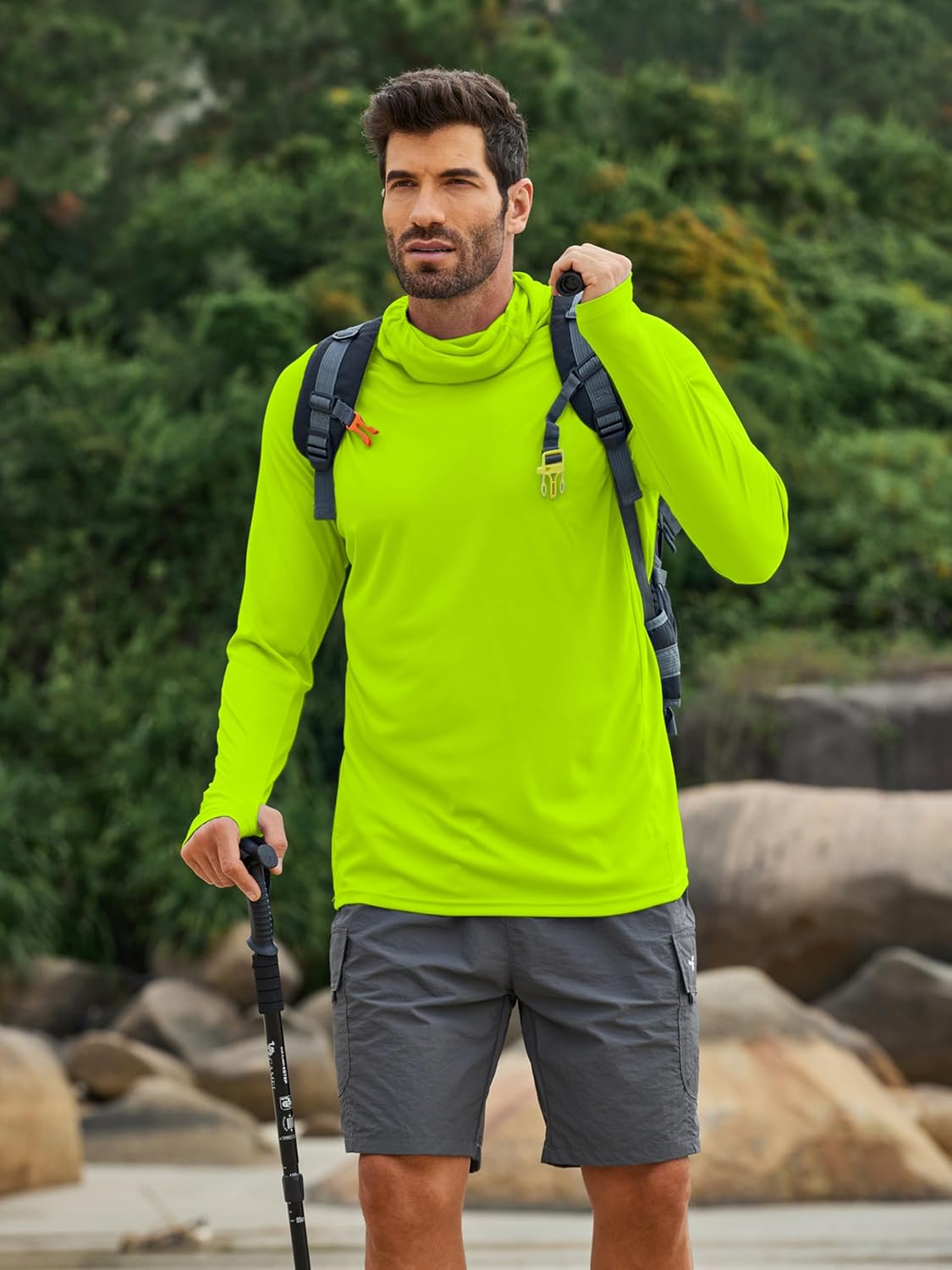 PINSPARK Men's Sun Protection Hoodie with Mask UPF 50+ UV Long Sleeve Shirt Men Rash Guard Performance Fishing Hiking Shirt - Image 7