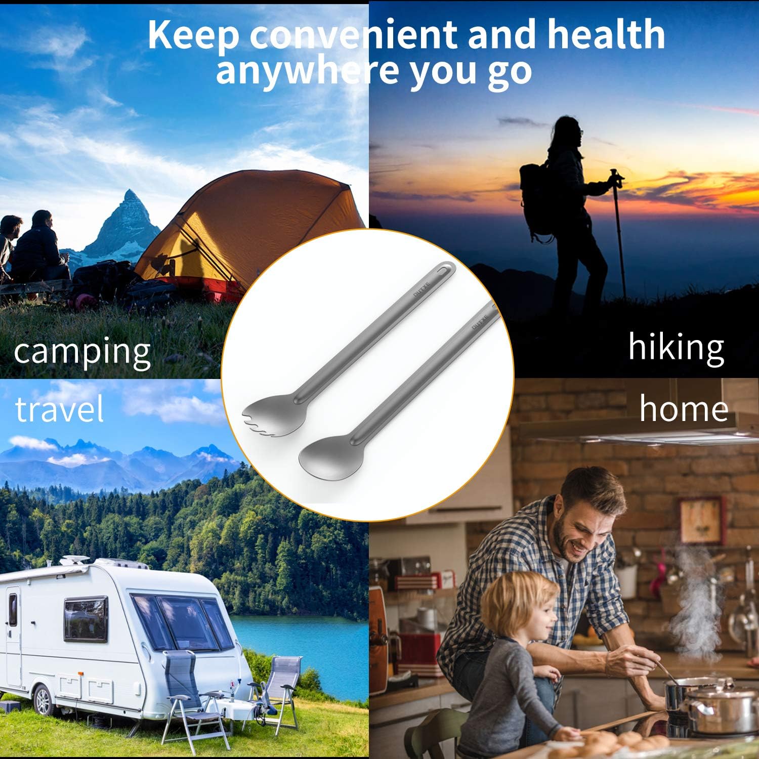 OUTXE Ultralight Titanium Long Handle Fork and Spoon Set - Image 5