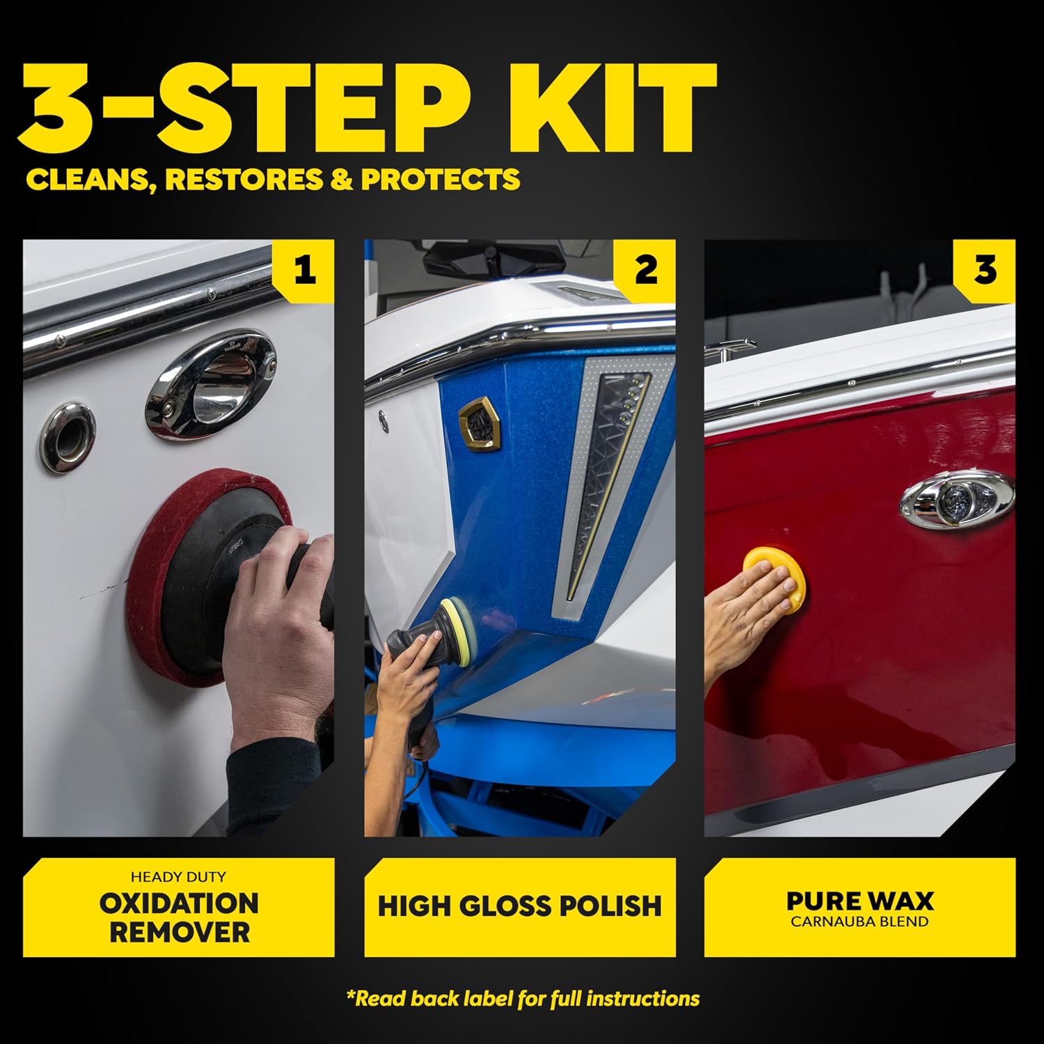 Meguiar's M4965 Marine/RV Fiberglass Restoration System, 3-Piece Marine Fiberglass Repair Kit Featuring Oxidation Remover for Boat Care Plus Boat Polish and Wax - Image 7