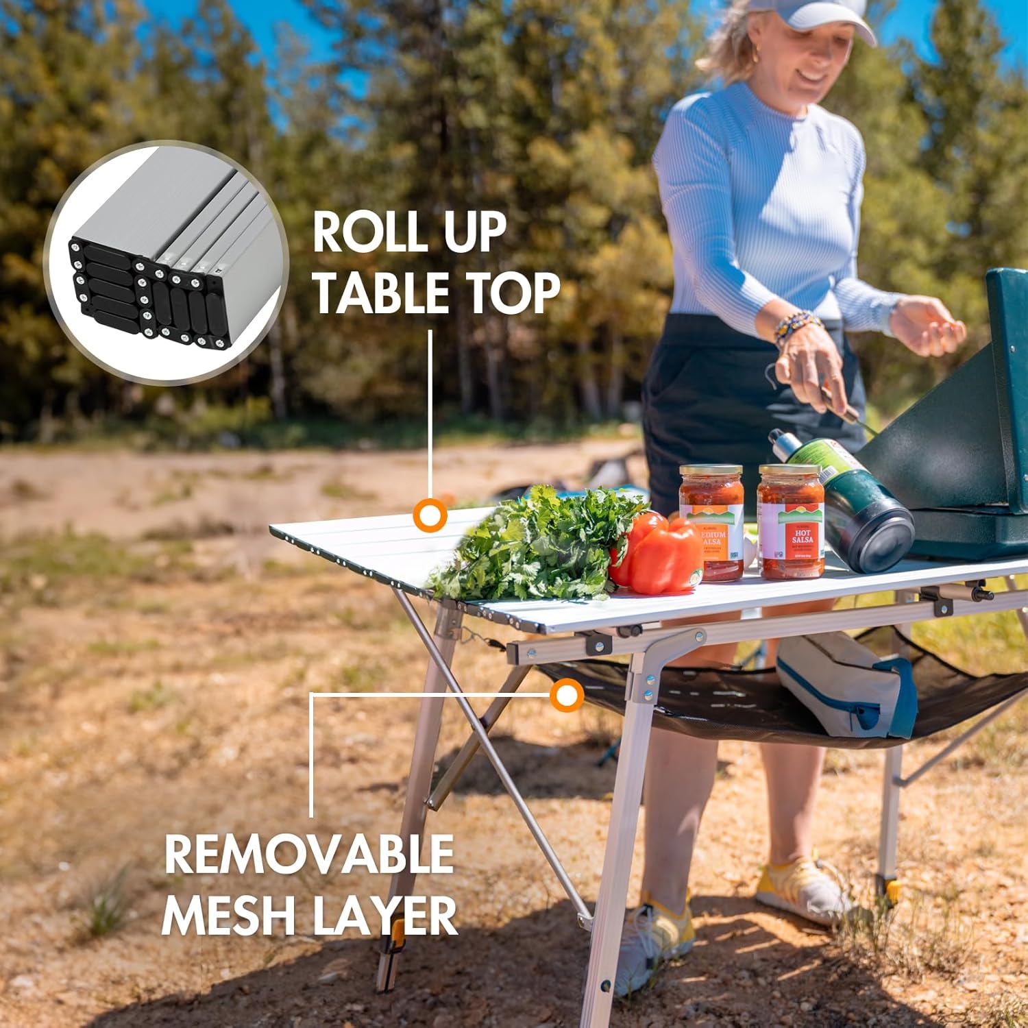Portal Camping Table Portable Foldable with Adjustable Legs, Aluminum Folding Table Roll Up Table with Carrying Bag for Outdoor, Beach, Picnic, Backyards, BBQ and Party, Silver, Big - Image 4