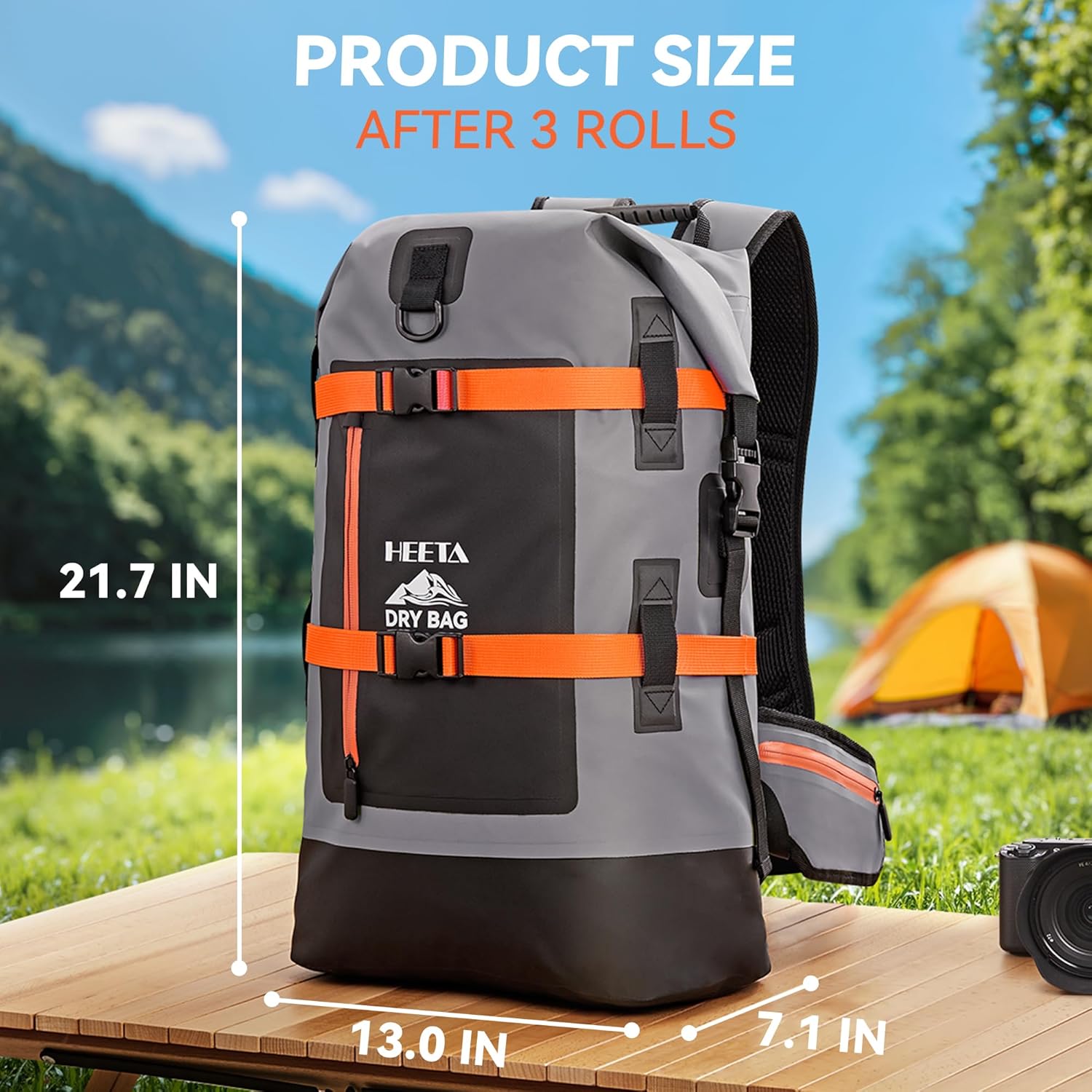 HEETA Dry Bags Waterproof Backpack 40L for Men & Women, Roll Top Heavy Duty Cushioned Hiking Backpack for Kayaking Boating Paddle Boarding Fishing Travel Camping Beach Vacation Cruise Ship Essentials - Image 4