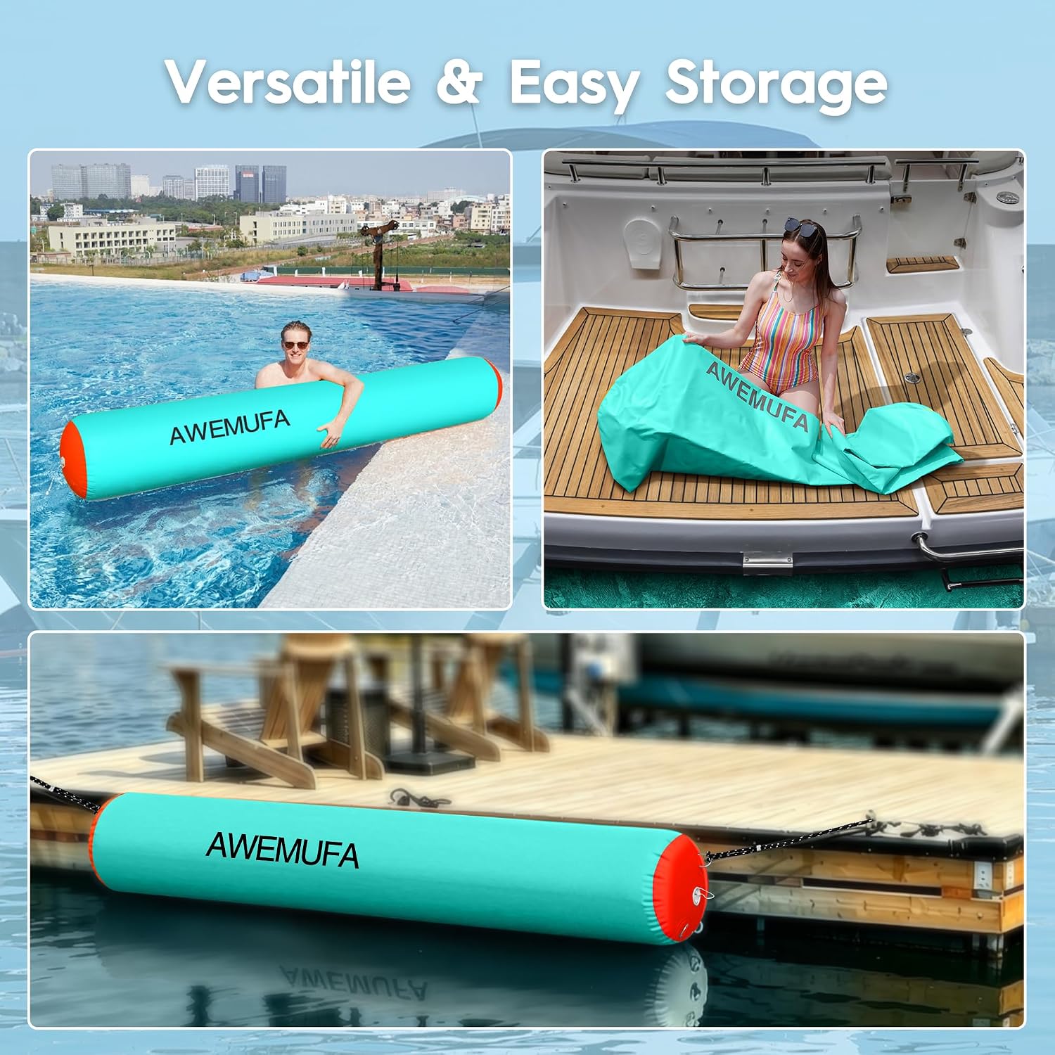 AWEMUFA 6ft/10ft Inflatable Boat Fender for Docking Heavy Duty, Large Boat Bumper for Docking, Inflatable Boat Dock Bumper Inflatable Fender for Pontoon Boat, Fishing Boat, Small Yacht(NO Pump) - Image 4