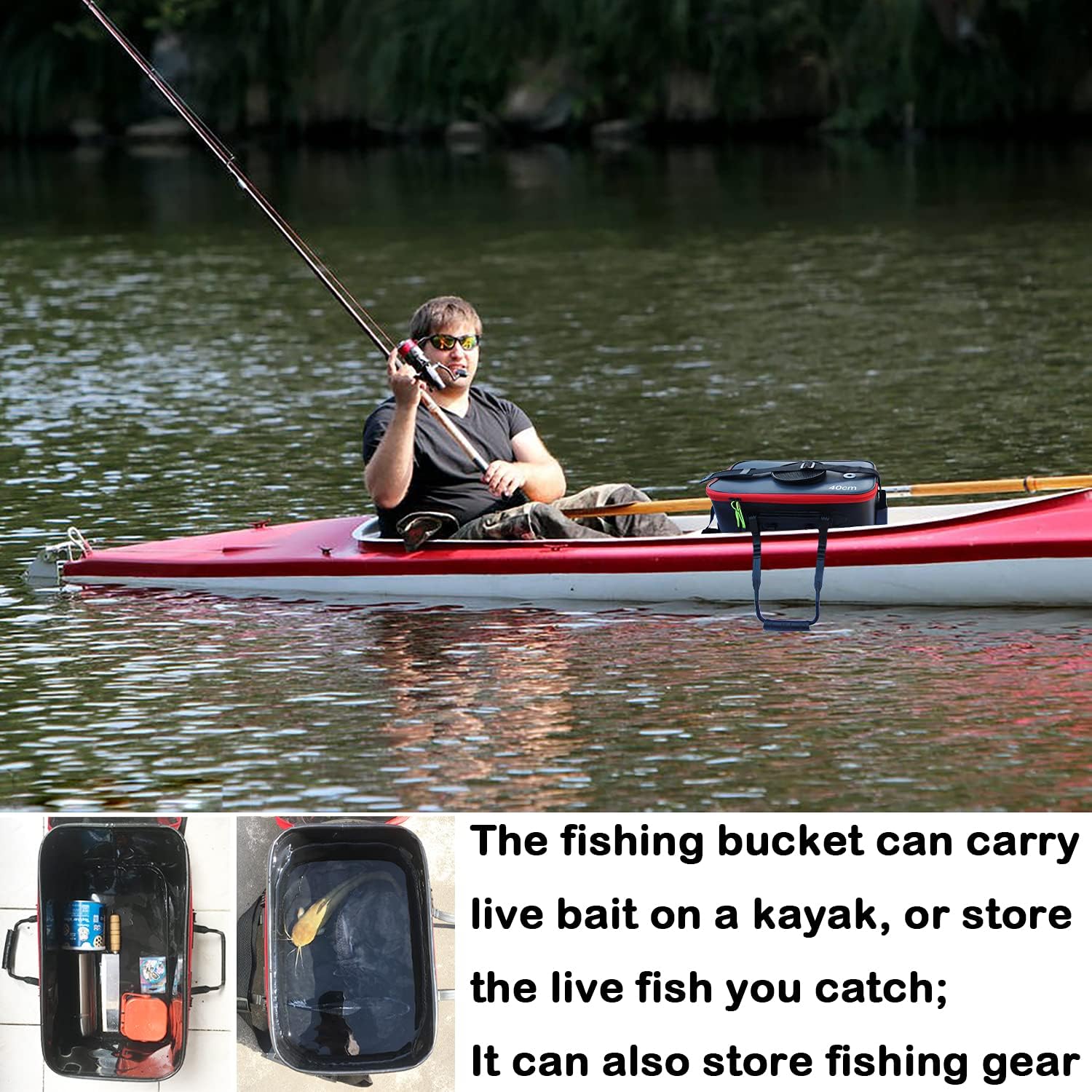 Grneric Fishing Bucket, 6Gallon/8Gallon/10Gallon Foldable Fish Bucket,Live Fish Container Multi-Functional Live Fish Bait Bucket,Outdoor Camping EVA Fishing Bag and Fish Protection Bucket - Image 4