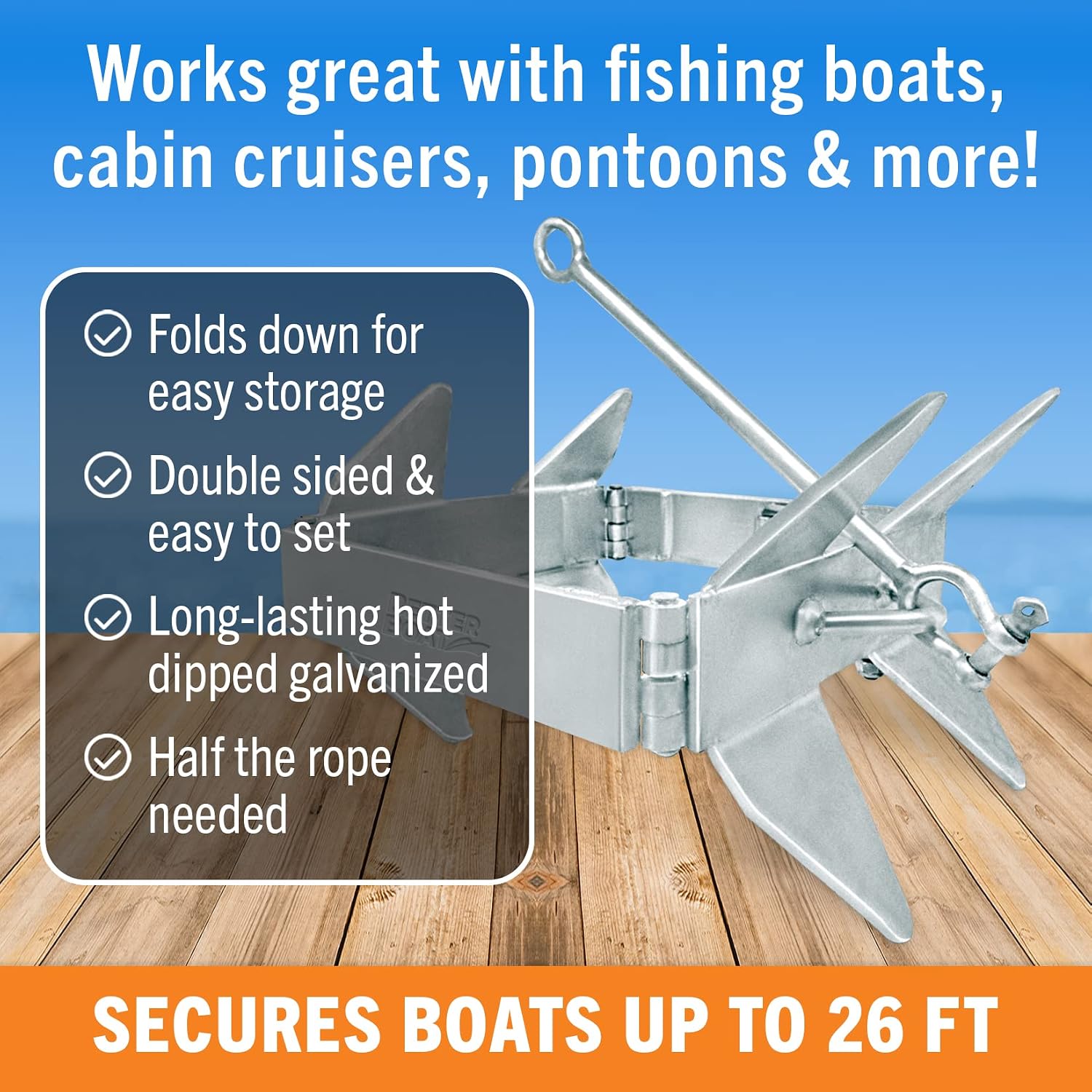 Better Boat Box Anchor for Boats, Folding Boat Anchor Hot Dip Galvanized, Double Sided Slide Anchor for Pontoon Fishing and Cabin Cruiser, Multiple Sizes - Image 2