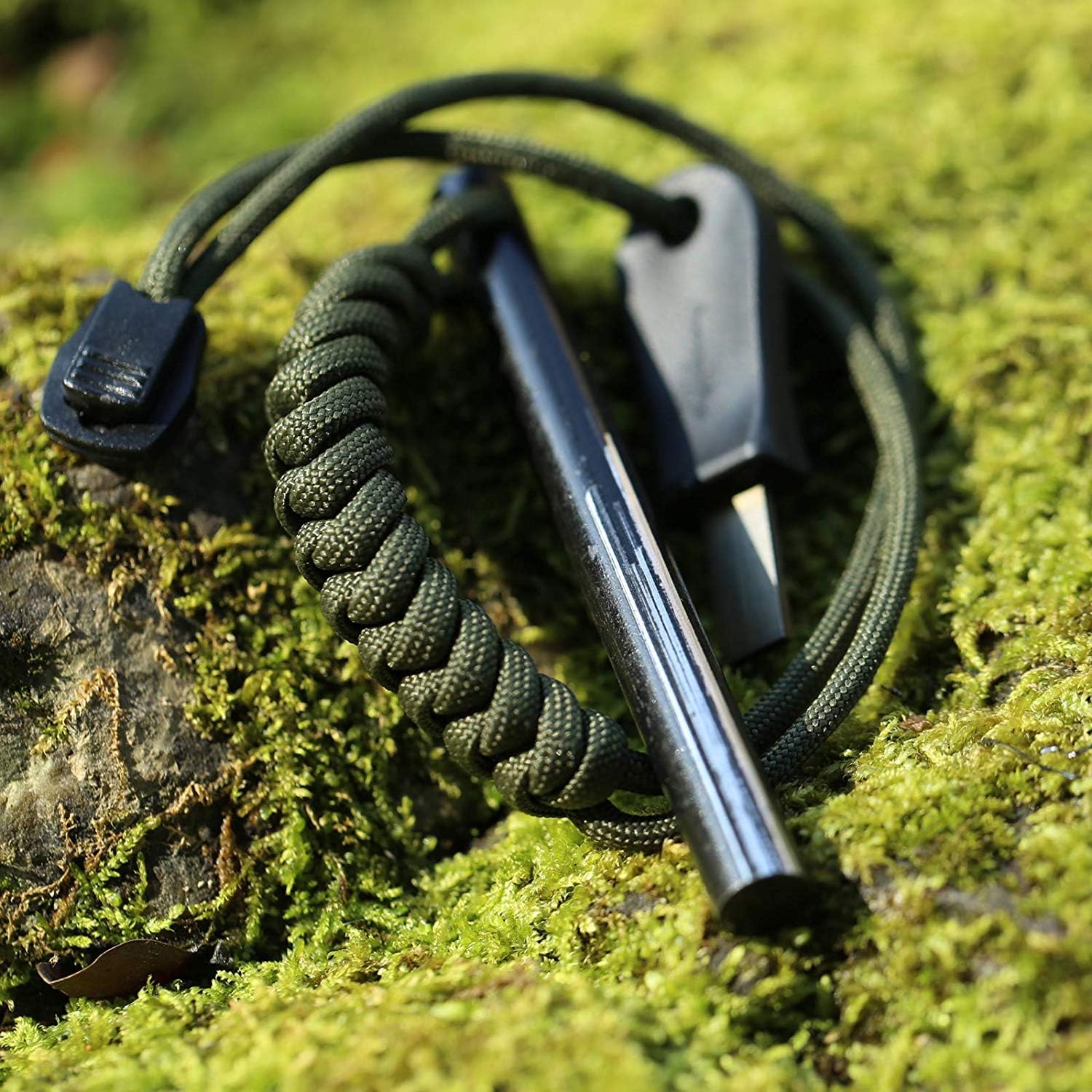 4 Inch Survival Ferrocerium Drilled Flint Fire Starter, Ferro Rod Kit with Paracord Landyard Handle and Striker, 4"(Long) x 3/8"(Diameter) - Image 2