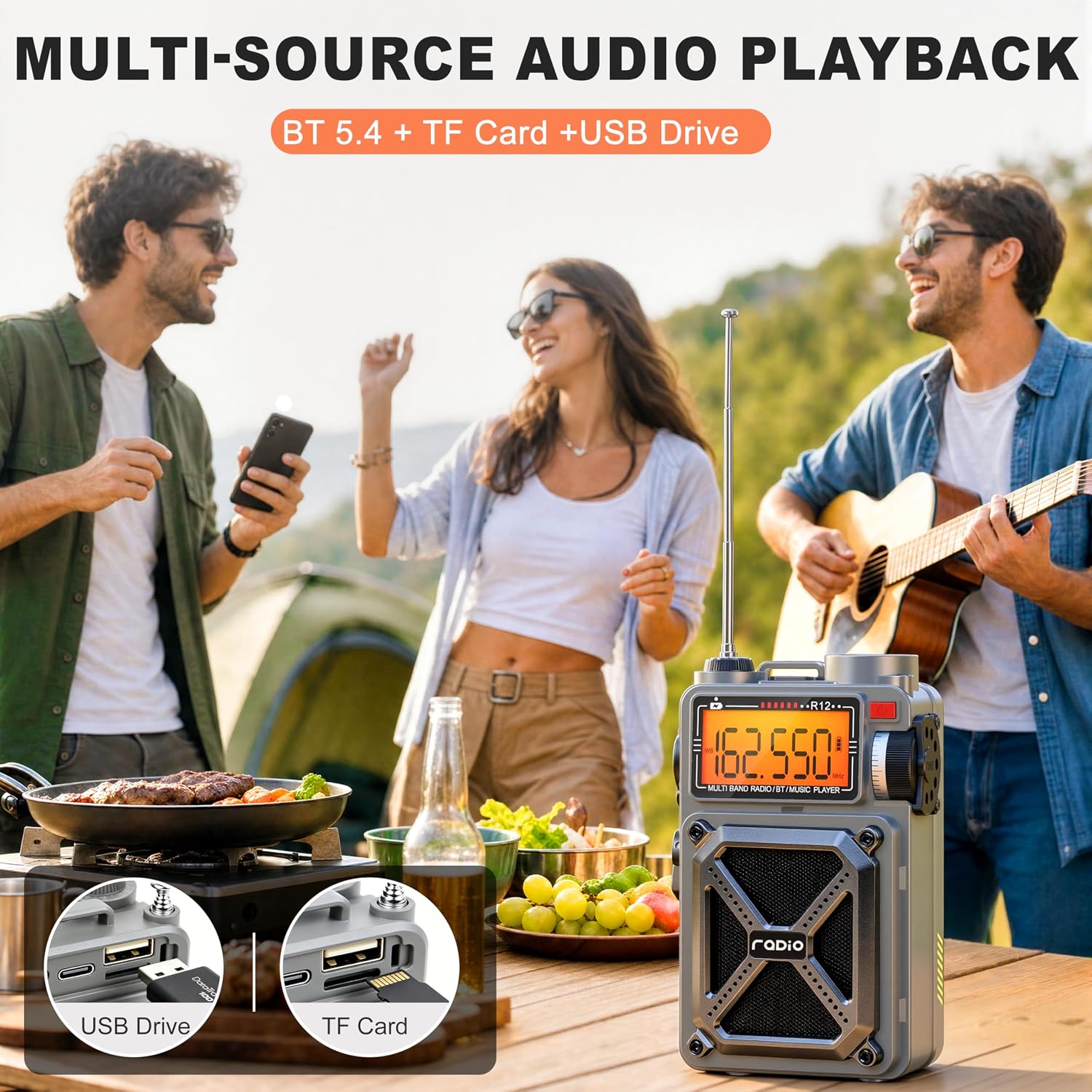 Solar Hand Crank Emergency Radio with NOAA Weather Alert, AM FM Shortwave | Digital Tuning,Bluetooth Speaker,TF Playback,Flashlight,Compass,SOS,4000mAh,Thermal Blanket,USB-C Charging,for Emergencies - Image 7