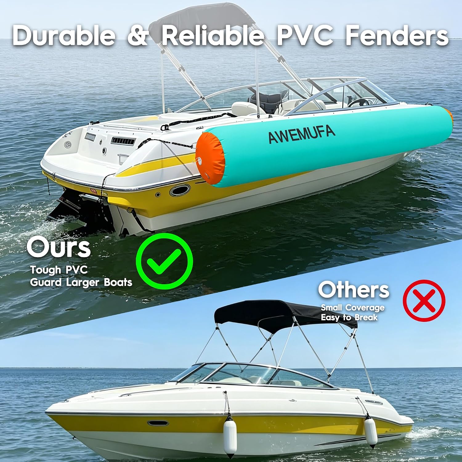 AWEMUFA 6ft/10ft Inflatable Boat Fender for Docking Heavy Duty, Large Boat Bumper for Docking, Inflatable Boat Dock Bumper Inflatable Fender for Pontoon Boat, Fishing Boat, Small Yacht(NO Pump) - Image 2