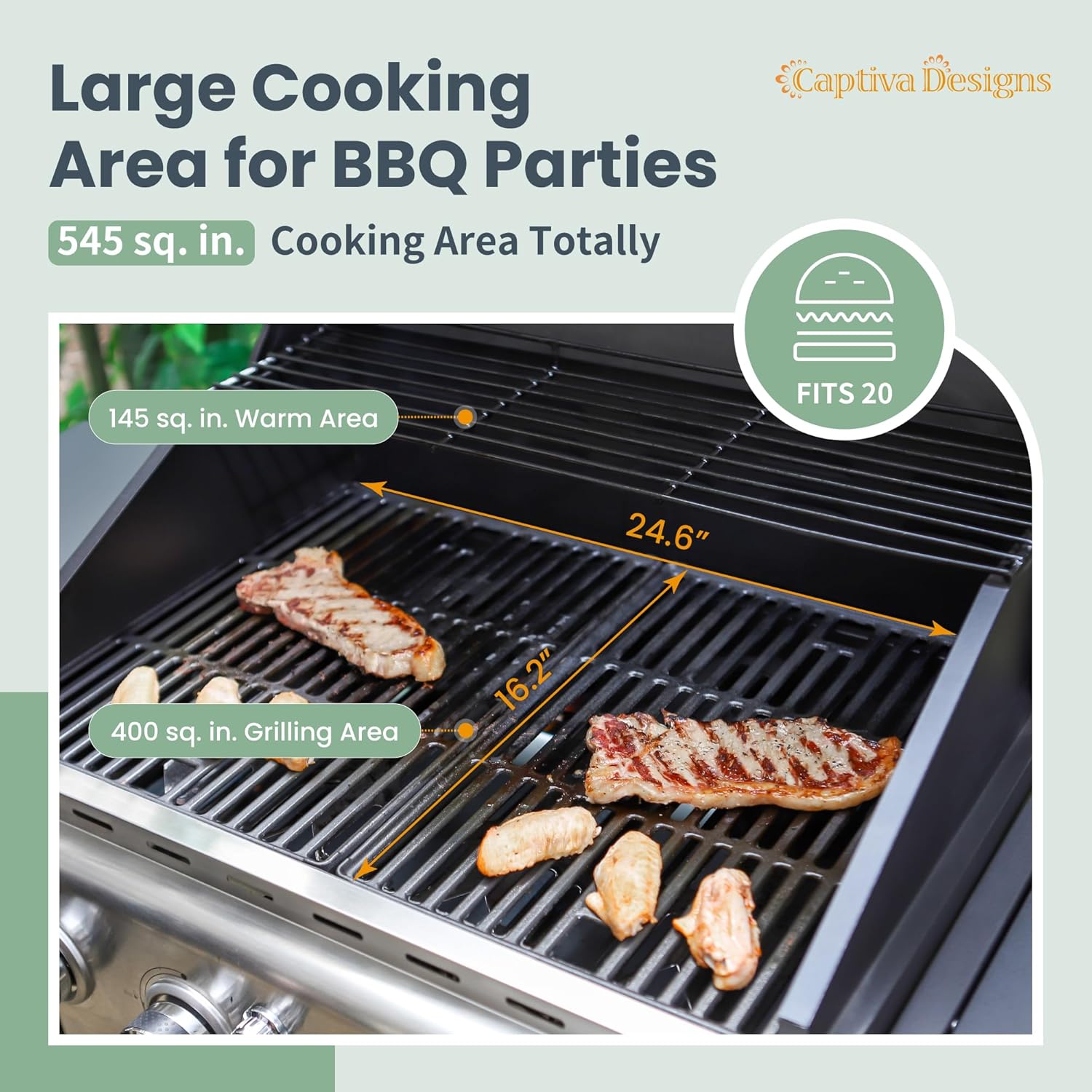 Captiva Designs 4-Burner Propane Gas BBQ Grill with Side Burner & Porcelain-Enameled Cast Iron Grates, 42,000 BTU Output Stainless Steel Grill for Outdoor Cooking Kitchen and Patio Backyard Barbecue - Image 3
