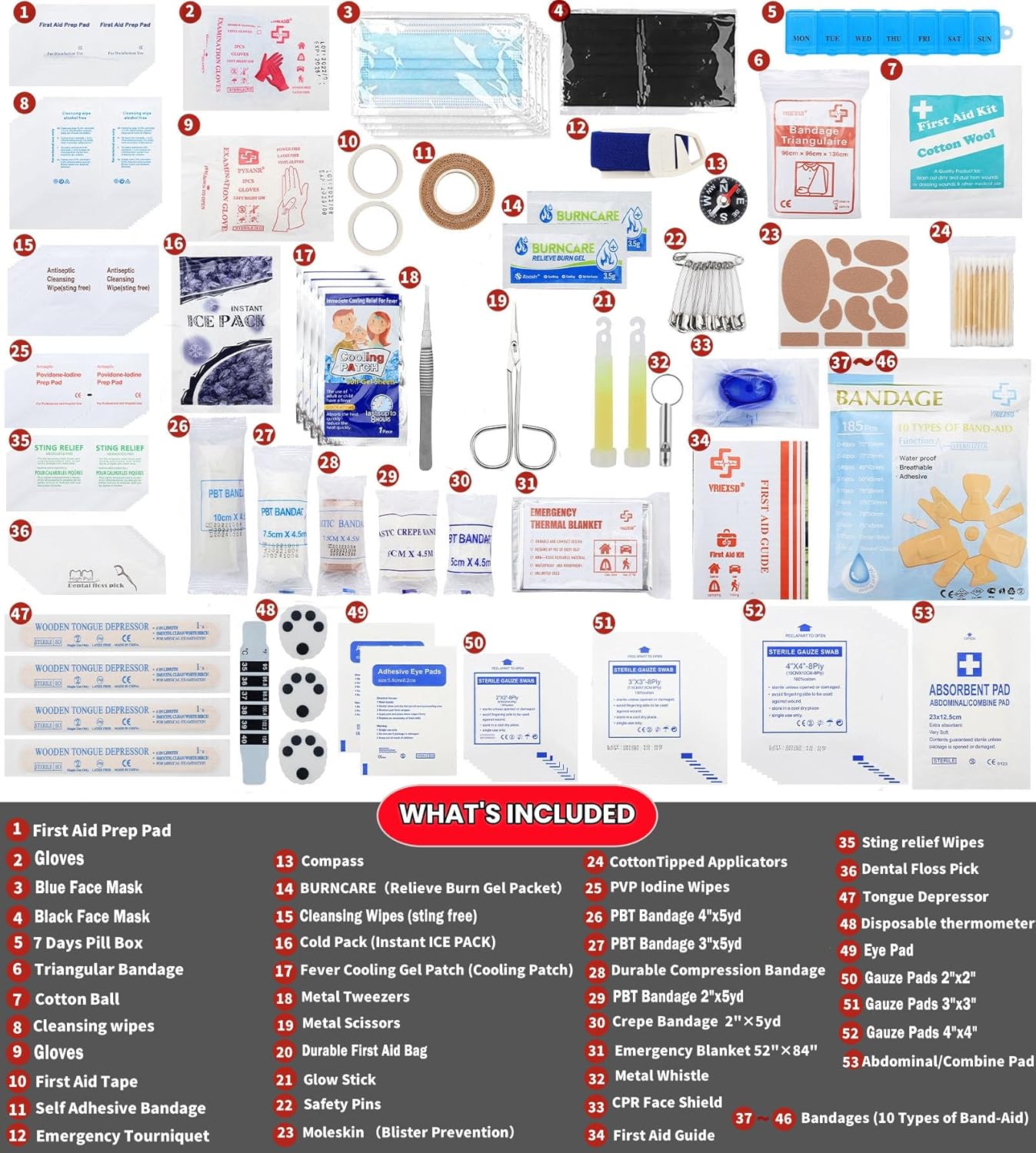 VRIEXSD 400 Piece Large First Aid Kit Premium Emergency Kits for Home, Office, Car, Outdoor, Hiking, Travel, Camping, Survival Medical First Aid Bag, Red - Image 3