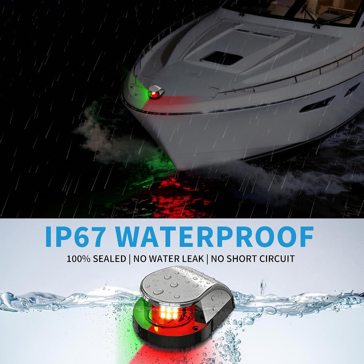 Obcursco Boat Navigation Lights, Red and Green Marine LED Bow Lights, IP67 Waterproof, Rust-Resistant, Ideal for Pontoon, Skiff, Small Boats, and Yacht(Silver) - Image 4
