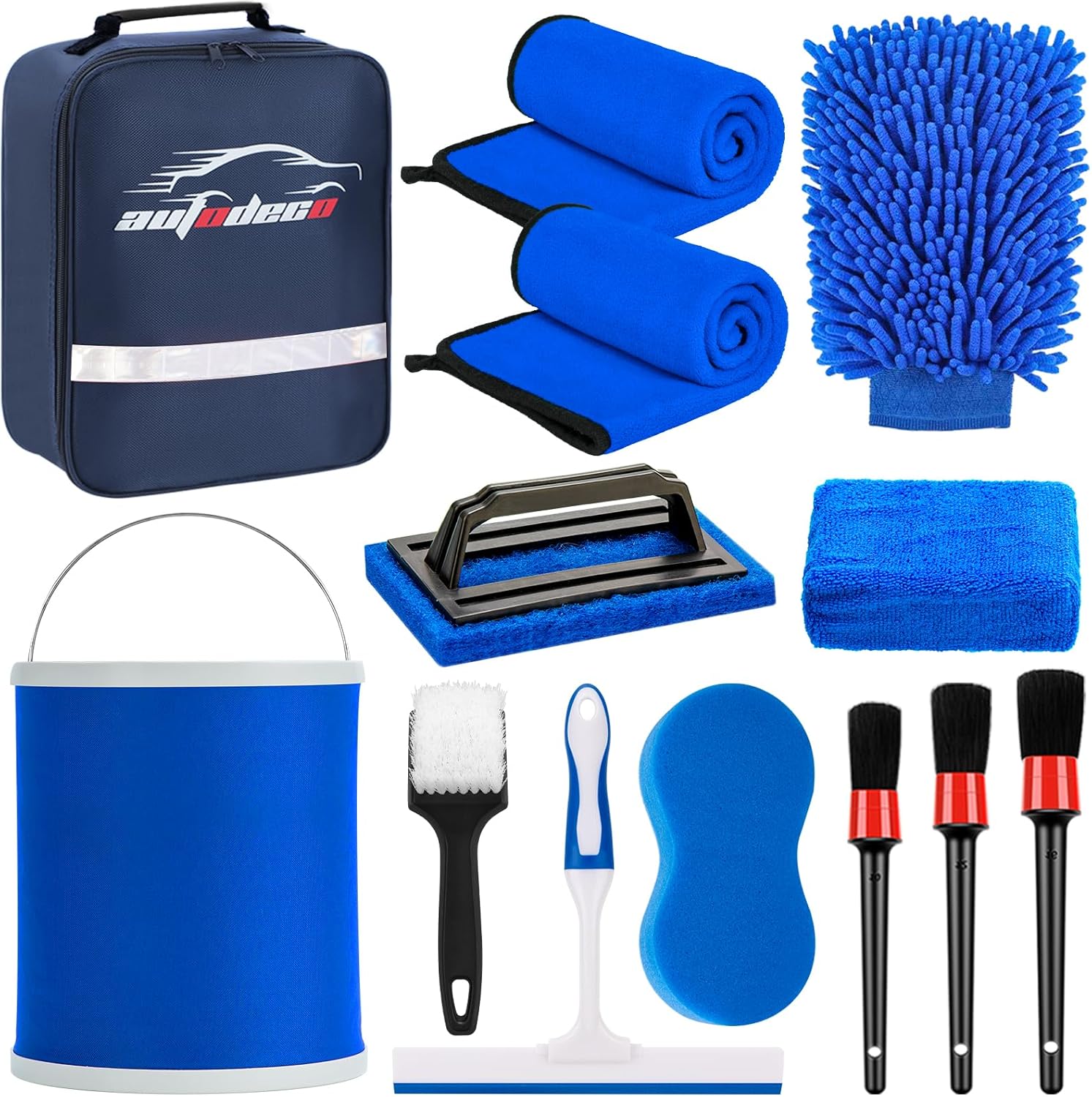 12Pcs Boat Wash Cleaning Kit with Collapsible Bucket Wash Sponge Mitt Microfiber Towel Squeegee Scrub Pads Brushes Complete Interior Exterior Cleaning Set for Boat - Image 8