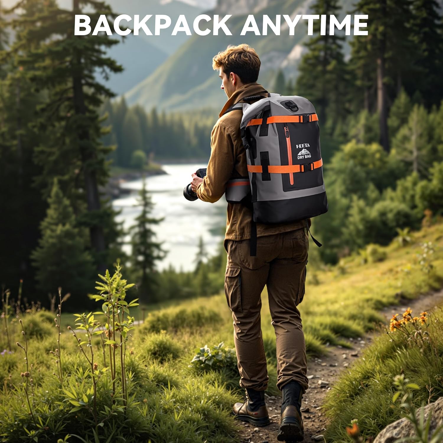 HEETA Dry Bags Waterproof Backpack 40L for Men & Women, Roll Top Heavy Duty Cushioned Hiking Backpack for Kayaking Boating Paddle Boarding Fishing Travel Camping Beach Vacation Cruise Ship Essentials - Image 8