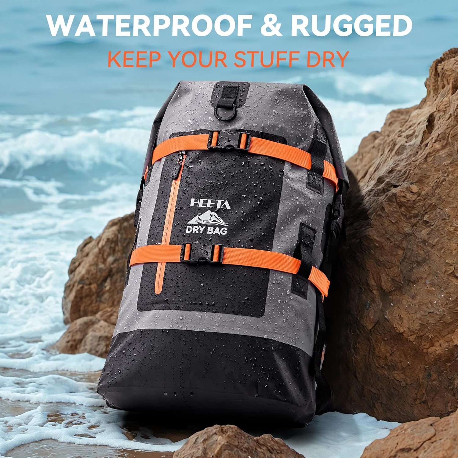 HEETA Dry Bags Waterproof Backpack 40L for Men & Women, Roll Top Heavy Duty Cushioned Hiking Backpack for Kayaking Boating Paddle Boarding Fishing Travel Camping Beach Vacation Cruise Ship Essentials - Image 2