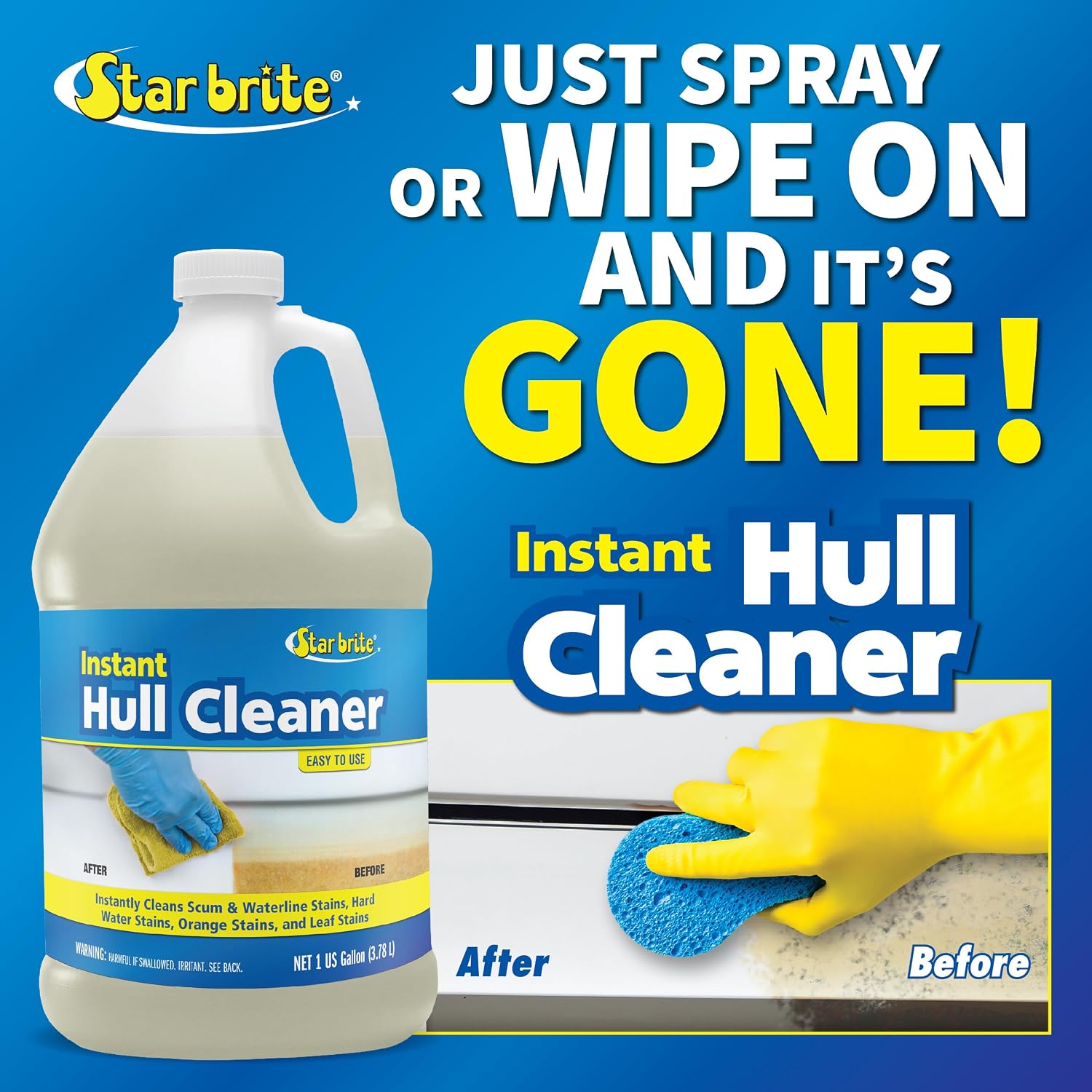 STAR BRITE Instant Hull Cleaner - Easily Remove Stains, Scum Lines & Grime for Boat Hulls, Fiberglass, Plastic & Painted Surfaces - Wipe On, Rinse Off Formula - 128 Ounce Gallon (081700) - Image 3