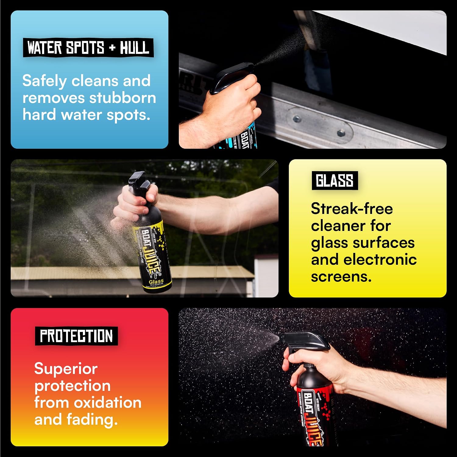 Boat Juice Luxury Boat Cleaning Kit | Interior Vinyl Seat Cleaner, Exterior Cleaner & Protectant, Hard Water Spot Remover, Ceramic Coating, Glass Cleaner, 2 Microfiber Towels | Marine Kit, Made in USA - Image 7