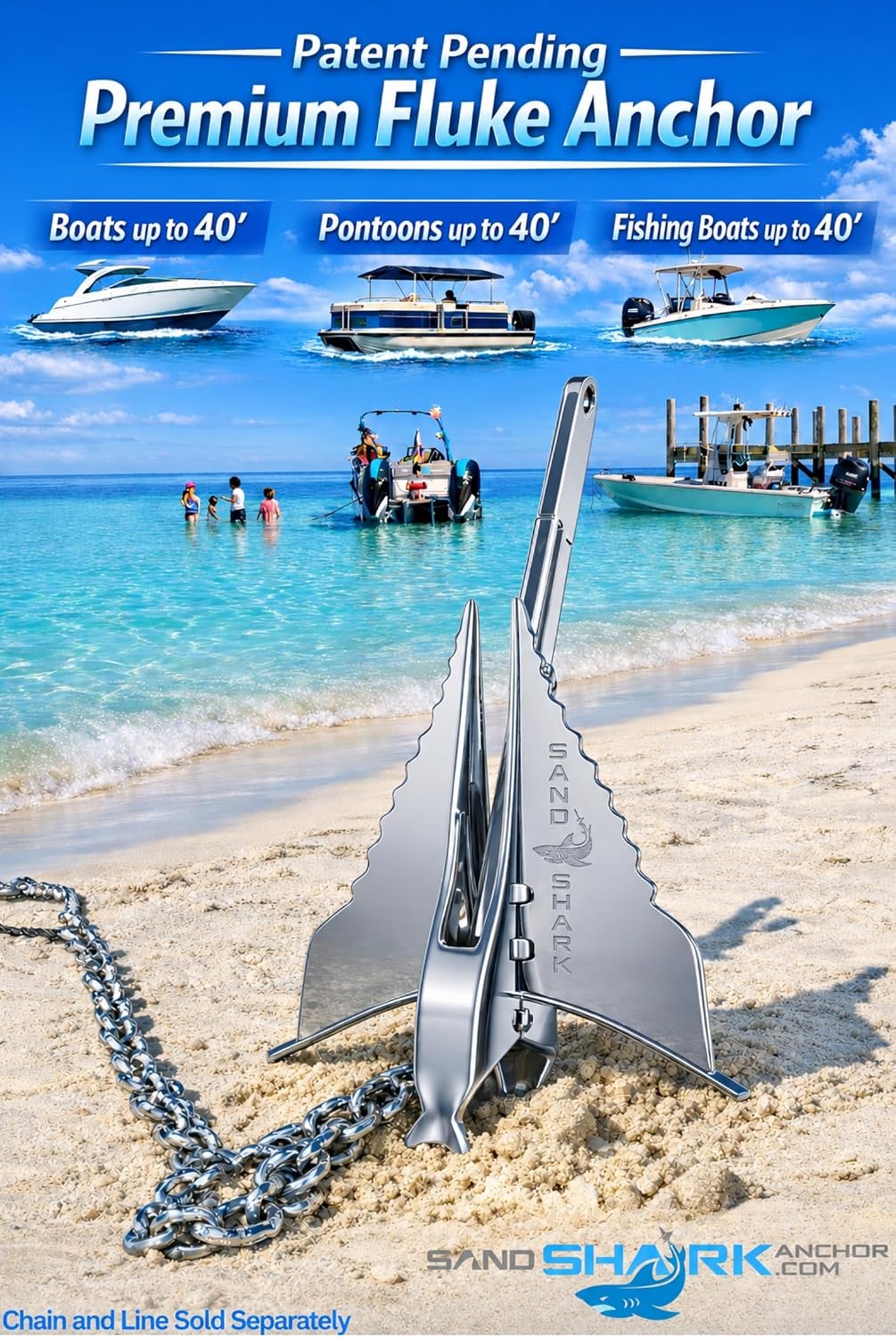SandShark Premium Fluke Anchor-Retractable Shaft Easy Storage-Aluminum Pontoon Boat Anchor, Jet Ski Anchor. Boats - Image 2