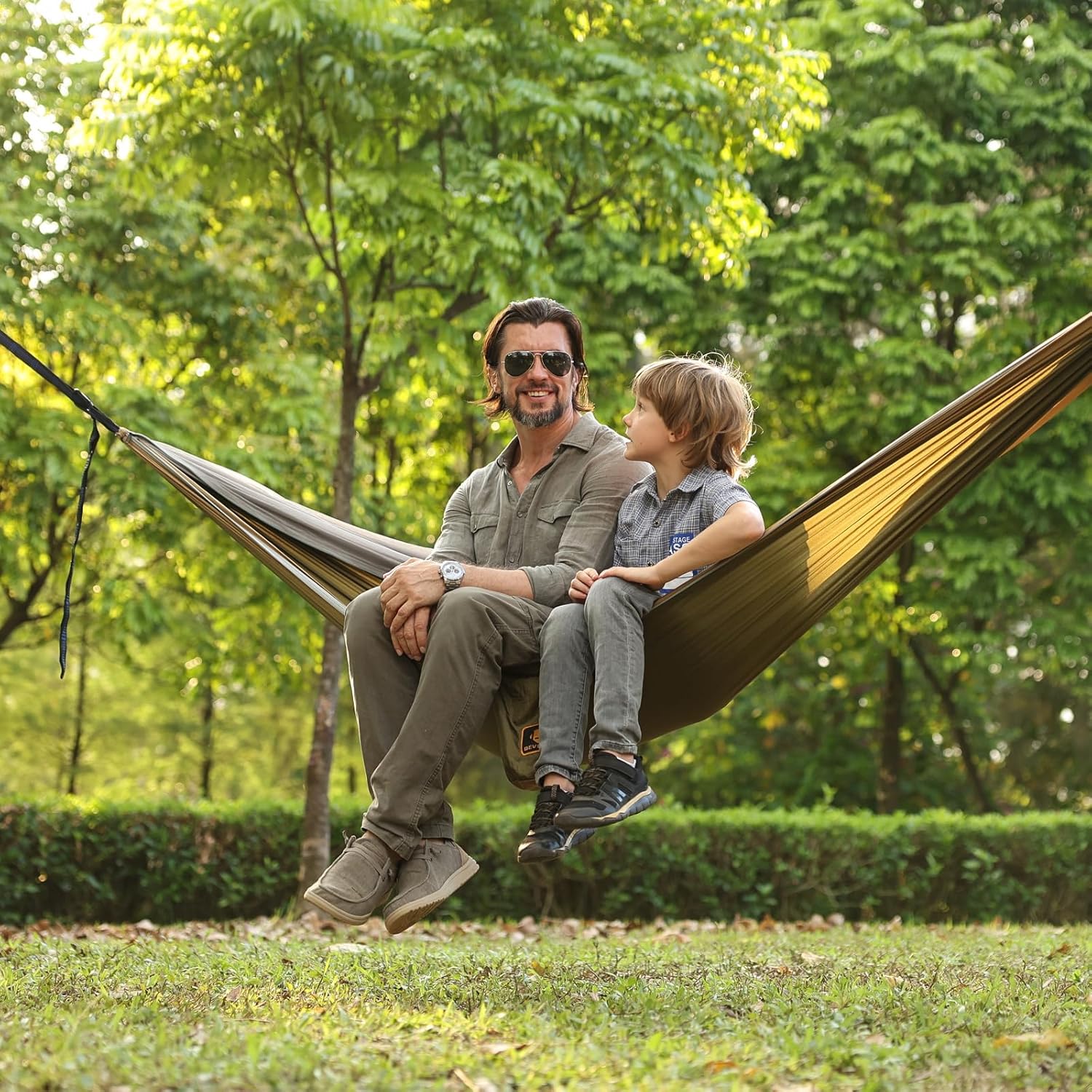 Camping Hammock, Portable Hammocks with Mosquito Net,Lightweight Nylon Parachute Hammock with 10ft Tree Straps,Camping Gear Must Haves for Travel Hiking Backpacking Beach Patio-Green&Khaki - Image 7