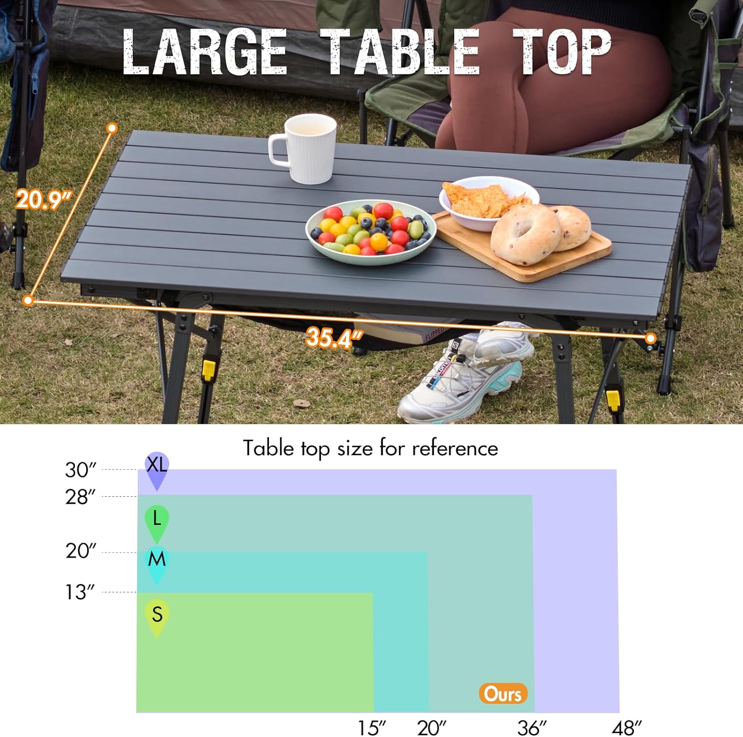 Portal Outdoor Folding Portable Picnic Camping Table with Adjustable Height Aluminum Roll Up Table Top Mesh Layer, Dark Gray - Image 5