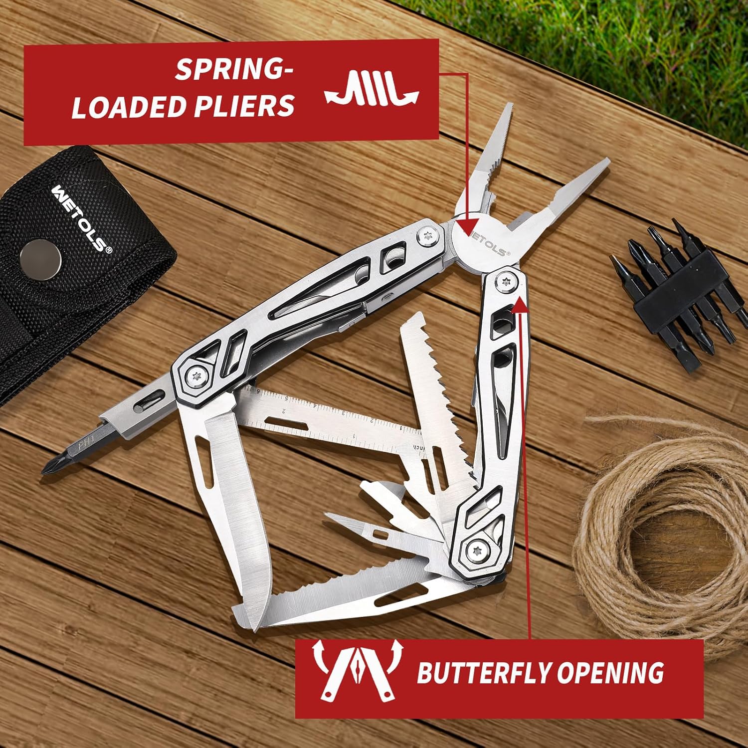 Multitool with Pocket Knife, Birthday Gifts for Men Women Mom Dad, WETOLS 21-in-1 Stainless Steel Pliers with Screwdrivers, Self-locking Multi tools with EDC Sheath, Ideal for Home, Camping, Survival - Image 6