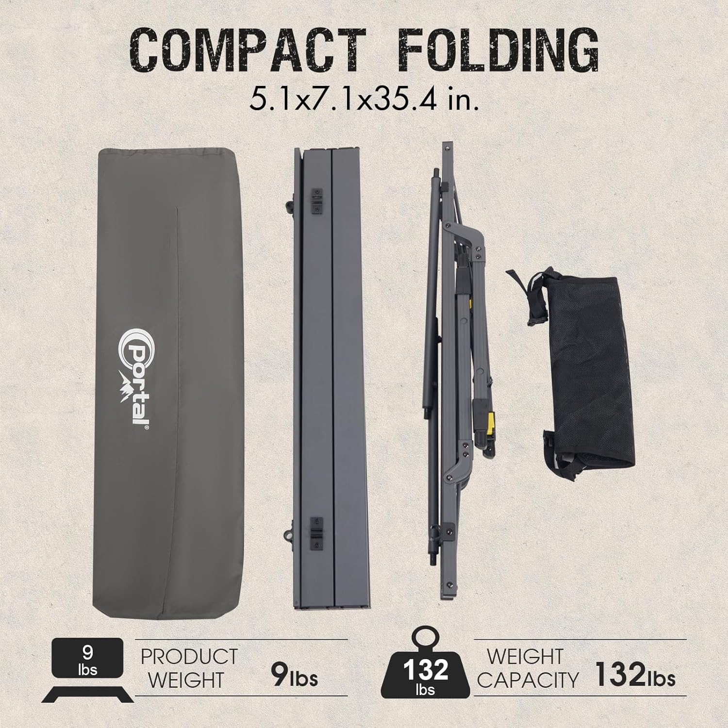 Portal Outdoor Folding Portable Picnic Camping Table with Adjustable Height Aluminum Roll Up Table Top Mesh Layer, Dark Gray - Image 9