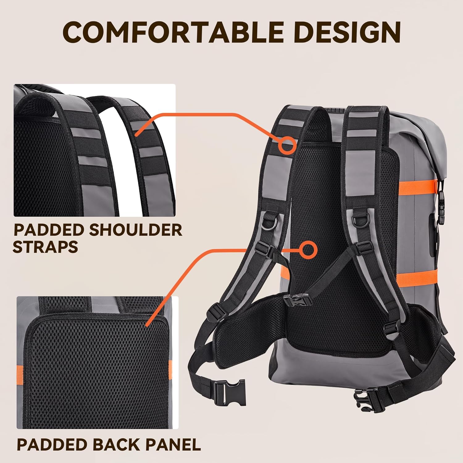 HEETA Dry Bags Waterproof Backpack 40L for Men & Women, Roll Top Heavy Duty Cushioned Hiking Backpack for Kayaking Boating Paddle Boarding Fishing Travel Camping Beach Vacation Cruise Ship Essentials - Image 6