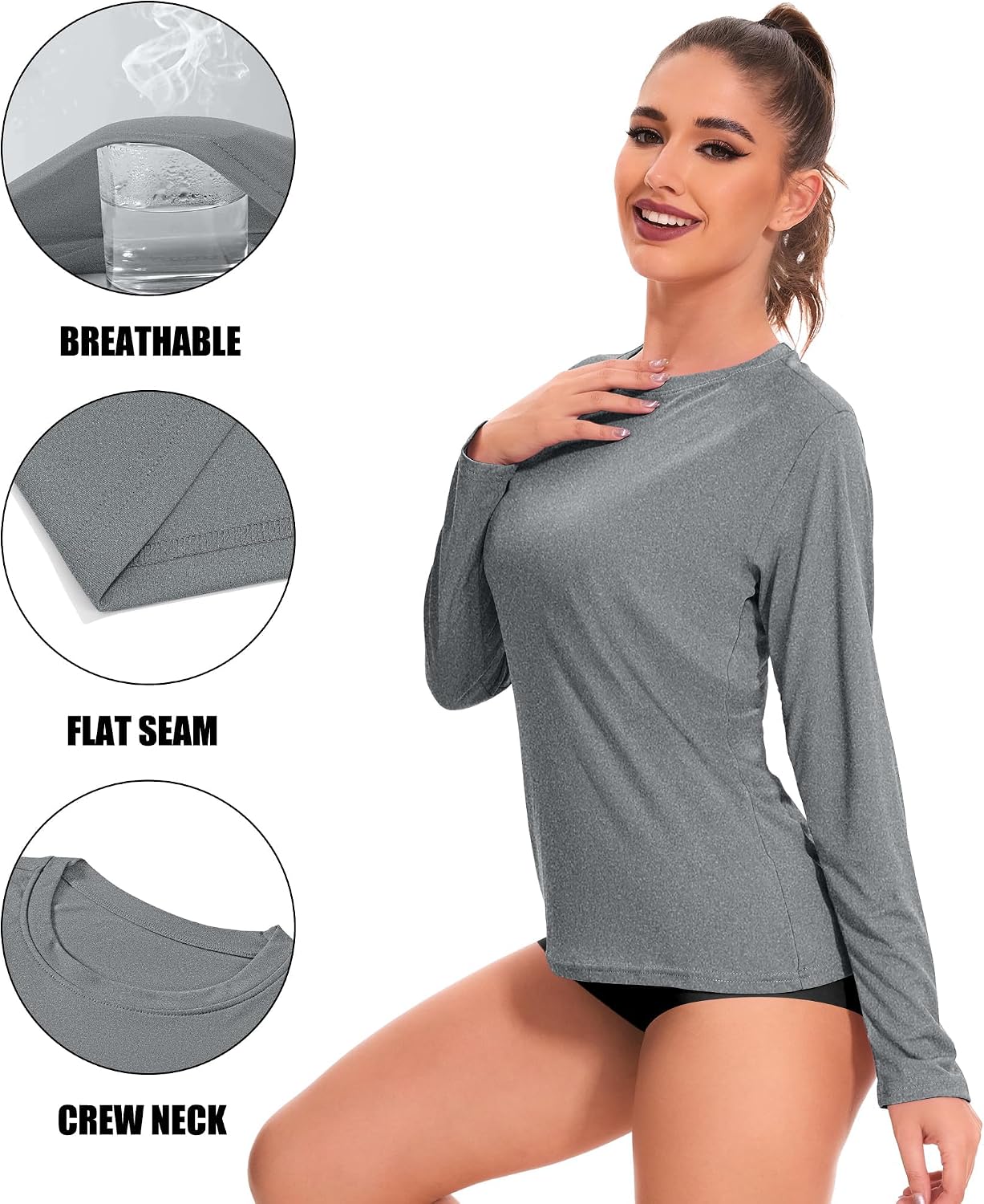 Kinglaman 6 Pack Women's Long Sleeve Workout Dry Fit Shirts, UPF 50+ Rash Guard SPF UV Sun Protection Swim Tee Shirts - Image 5