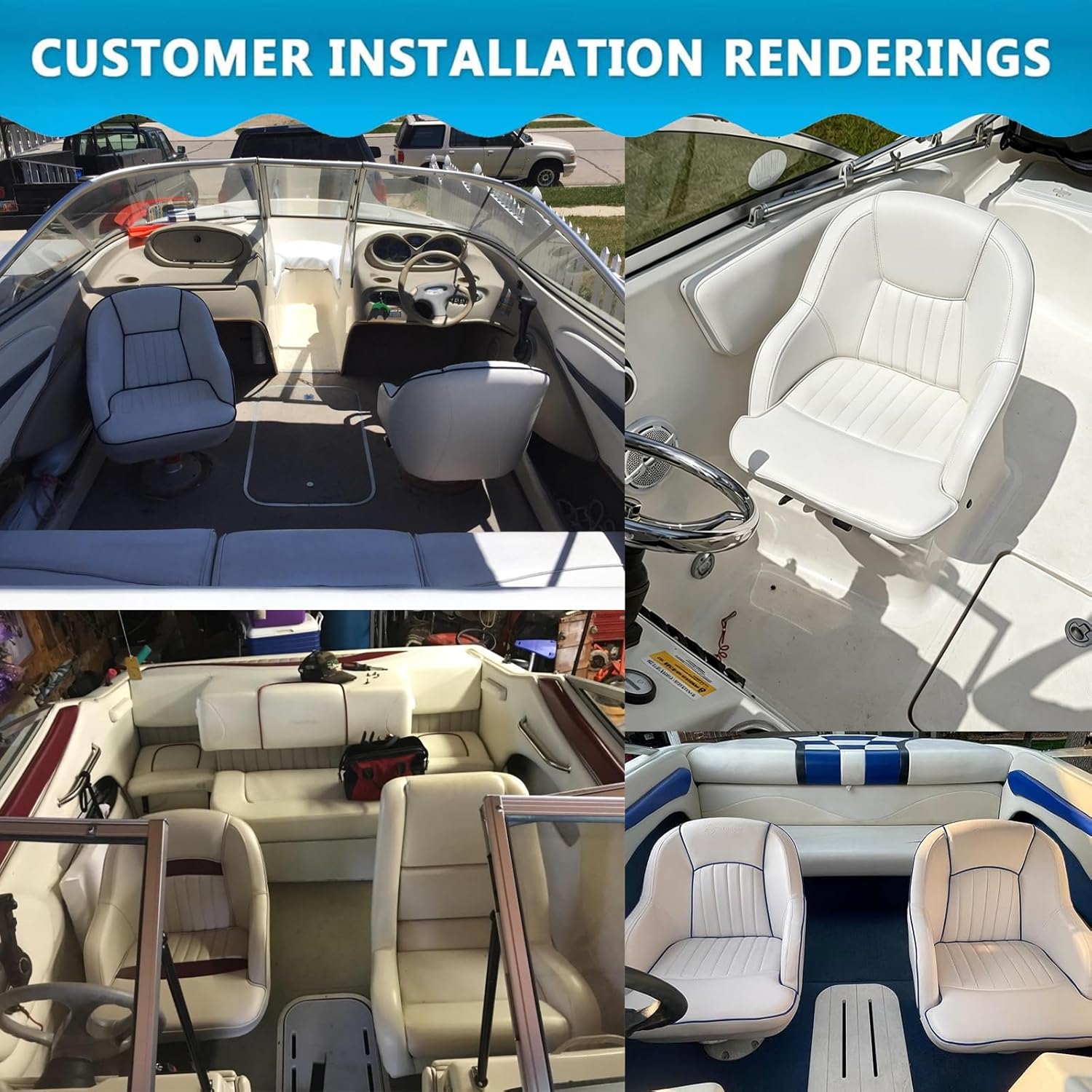 Seamander Boat Captains Chair,Pontoon Boat Seat, Integral Rotomolded Frame, Premium EPDM Foam Material,Marine Grade Vinyl, 5x5 or 5x12 inch Mounting Pattern (White/White) - Image 2