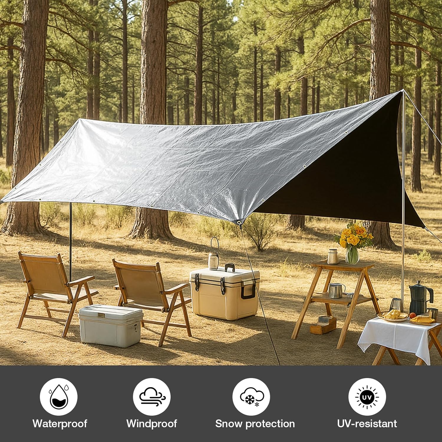 Pattiumo Tarp Waterproof 10 X 12 FT 16 Mil Heavy Duty Tarp Multipurpose Tarps Heavy Duty Waterproof Protective Cover UV All Weather Resistant for Shelter Camping, Silver/Black - Image 7