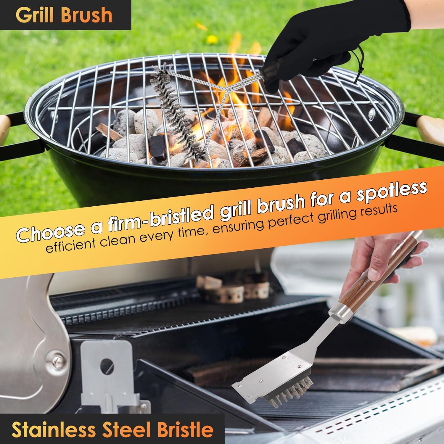 Yoehka BBQ Grilling Accessories Set, 34Pcs Heavy Duty Grill Tools for Outdoor Camping, Grilling Gifts for Men Dad, Stainless Steel Barbecue Utensils Kit with Mats and Glove in Carrying Bag, Brown - Image 7
